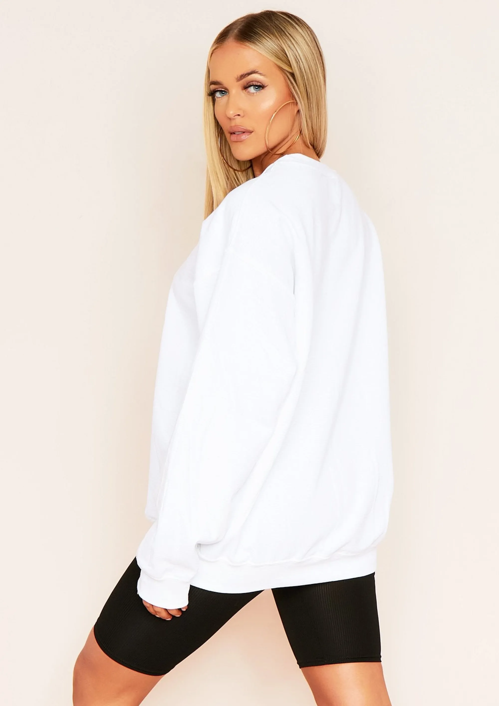 Missy Empire Halyn White St. Moritz Slogan Oversized Sweatshirt^Women Loungewear