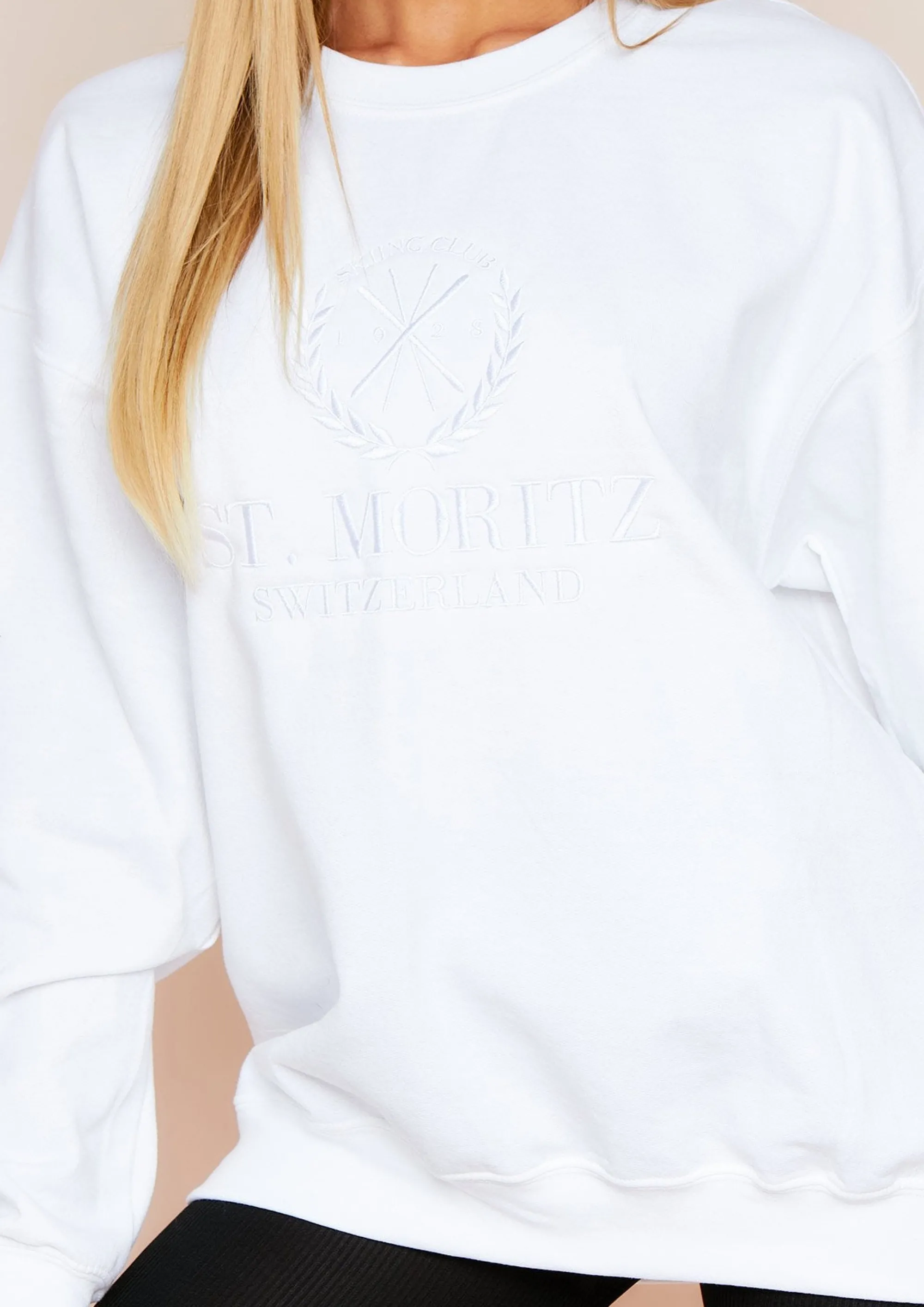 Missy Empire Halyn White St. Moritz Slogan Oversized Sweatshirt^Women Loungewear