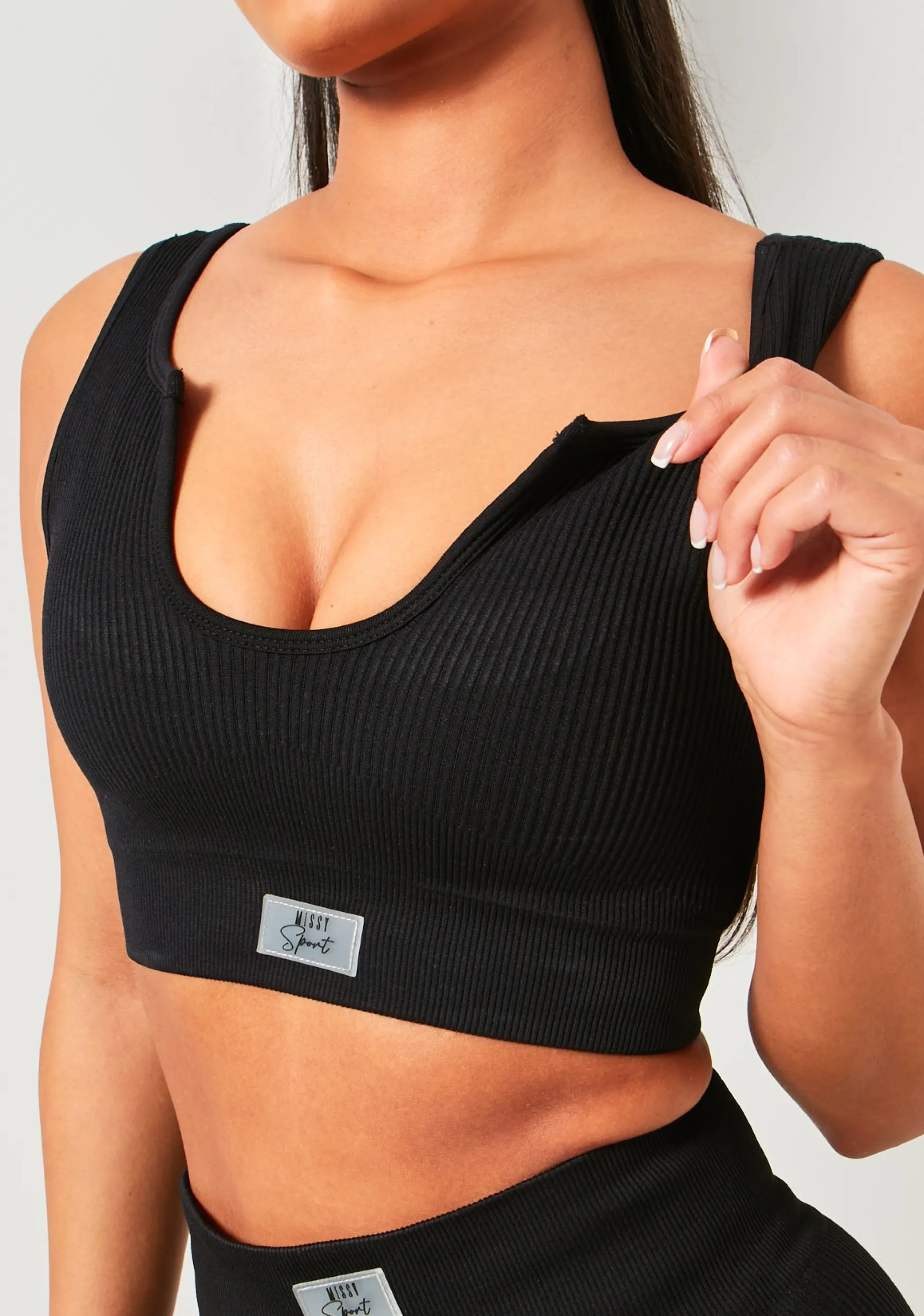 Missy Empire Hayley Black Missy Sport Ribbed V Neck Crop Top Best