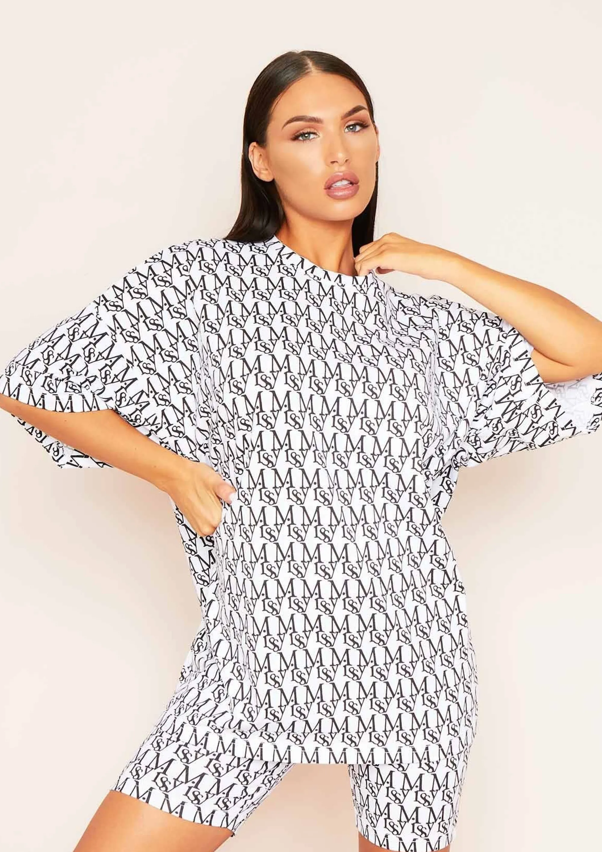 Missy Empire Heidi White Missy Print Branded Oversized T-Shirt Hot