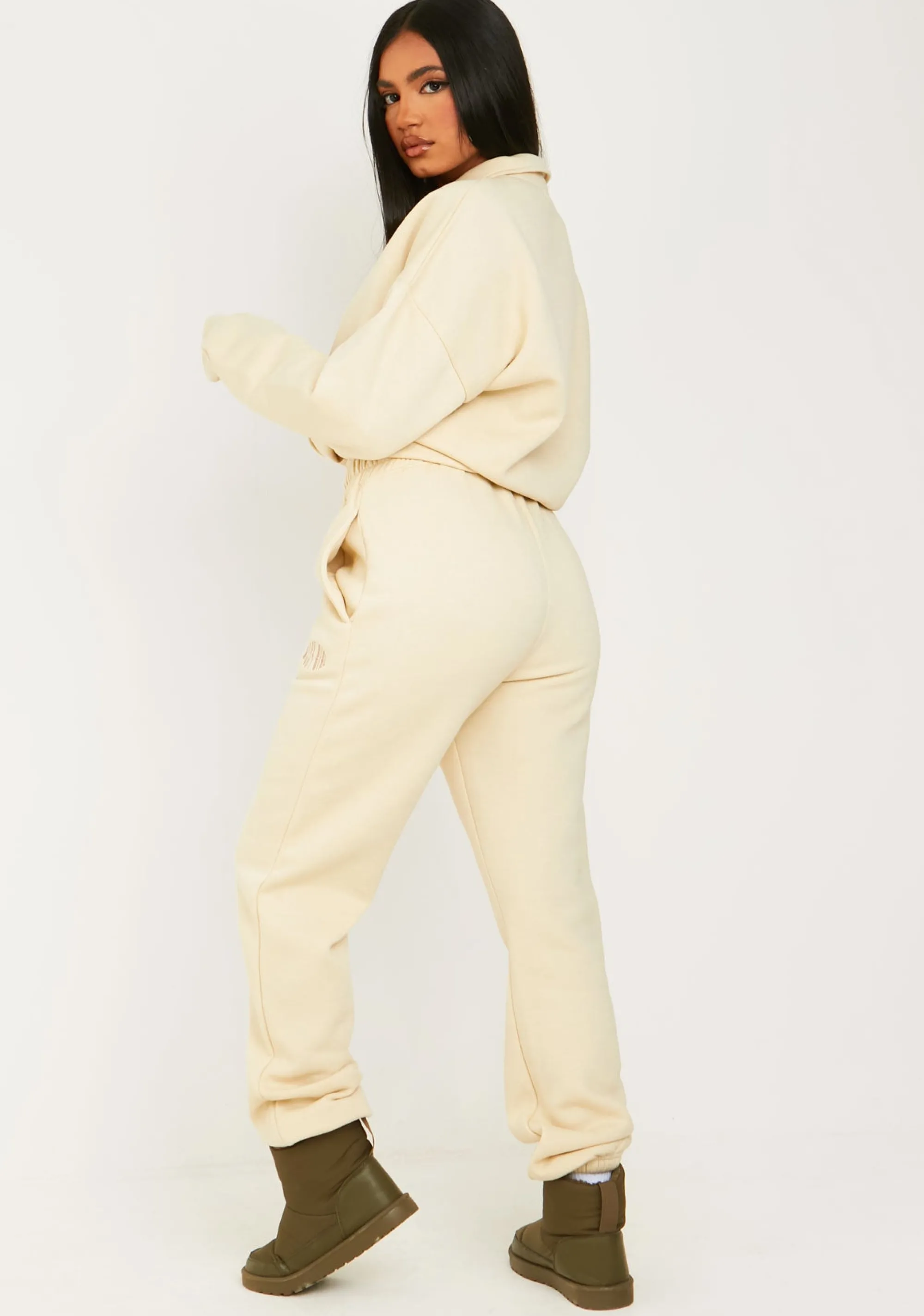 Missy Empire Holly Cream Missy Girl Embroidered 90's Cuffed Jogger^Women Tracksuits