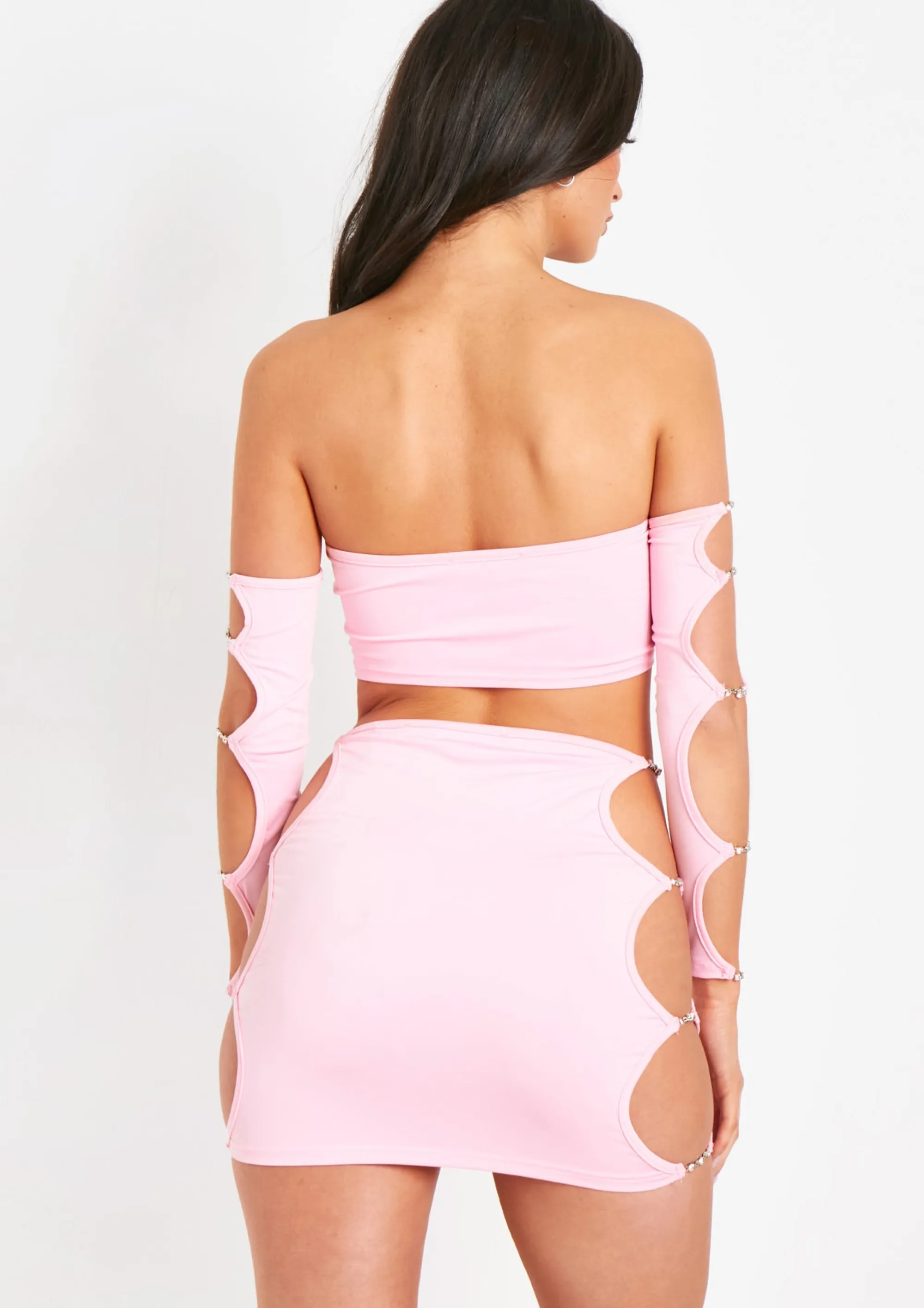 Missy Empire Immie Pink Jewel Crop Top Cut Out With Separate Sleeves Best