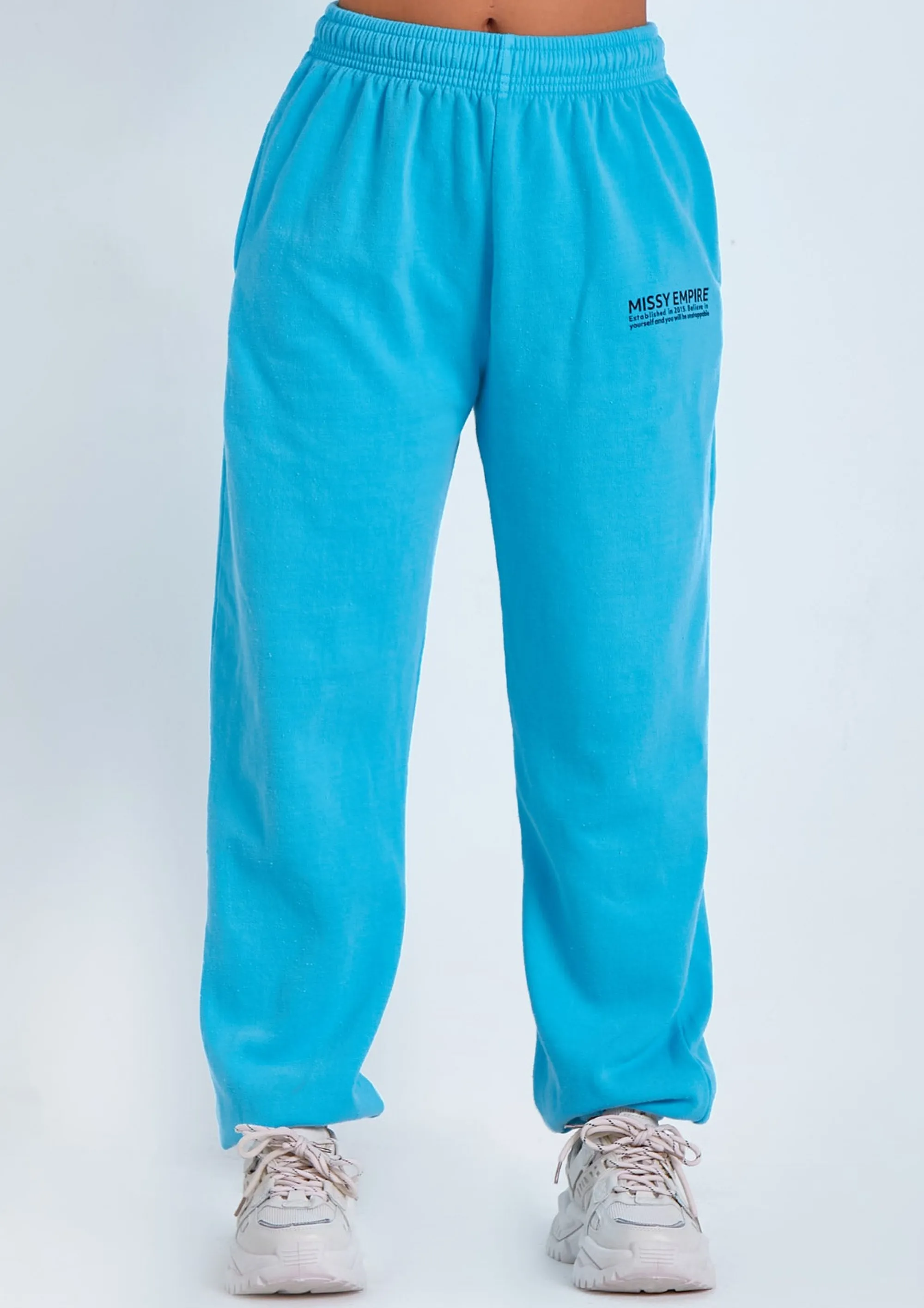 Missy Empire Imogen Blue Text Oversized Joggers^Women Tracksuits