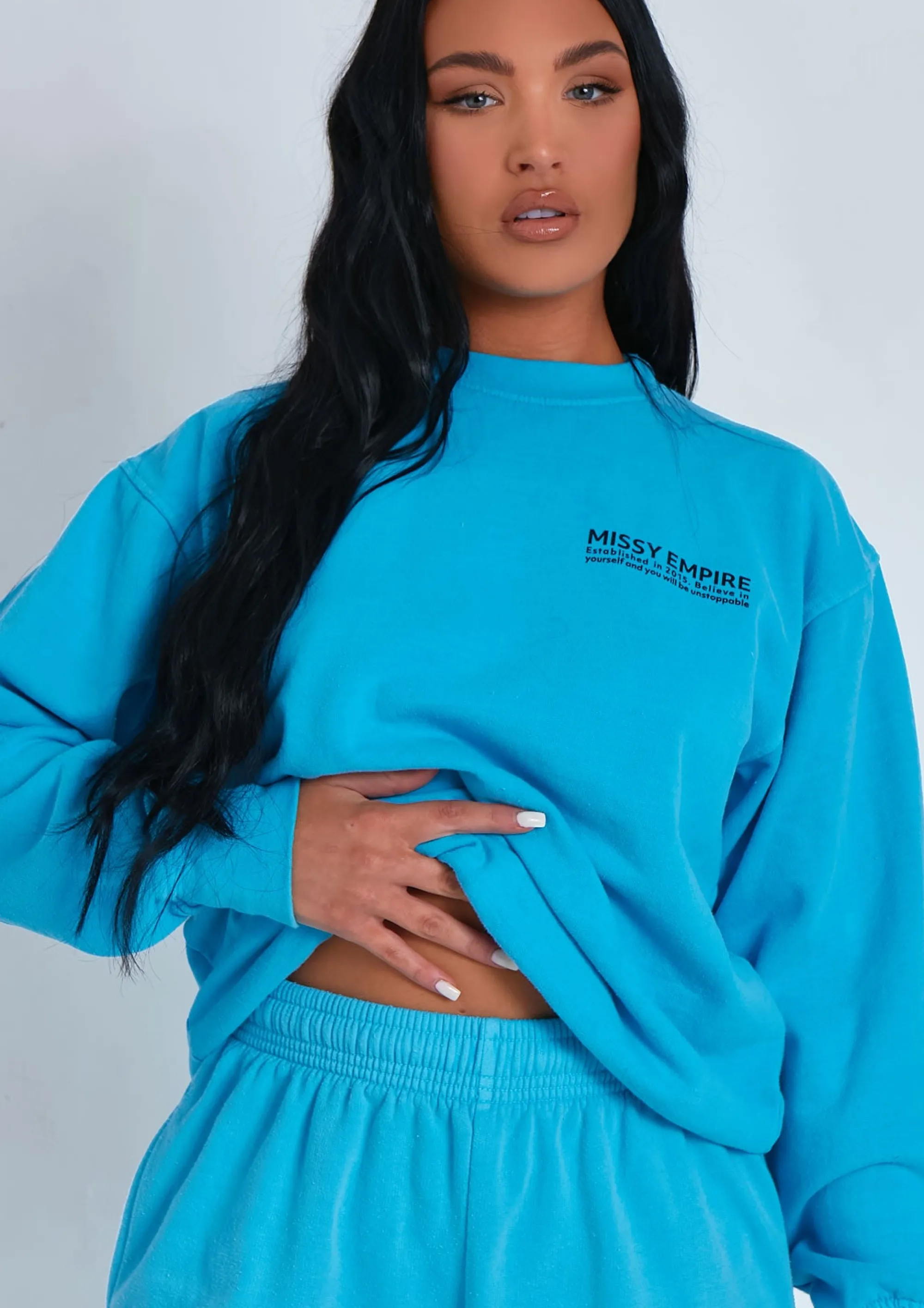 Missy Empire Imogen Blue Text Oversized Joggers^Women Tracksuits