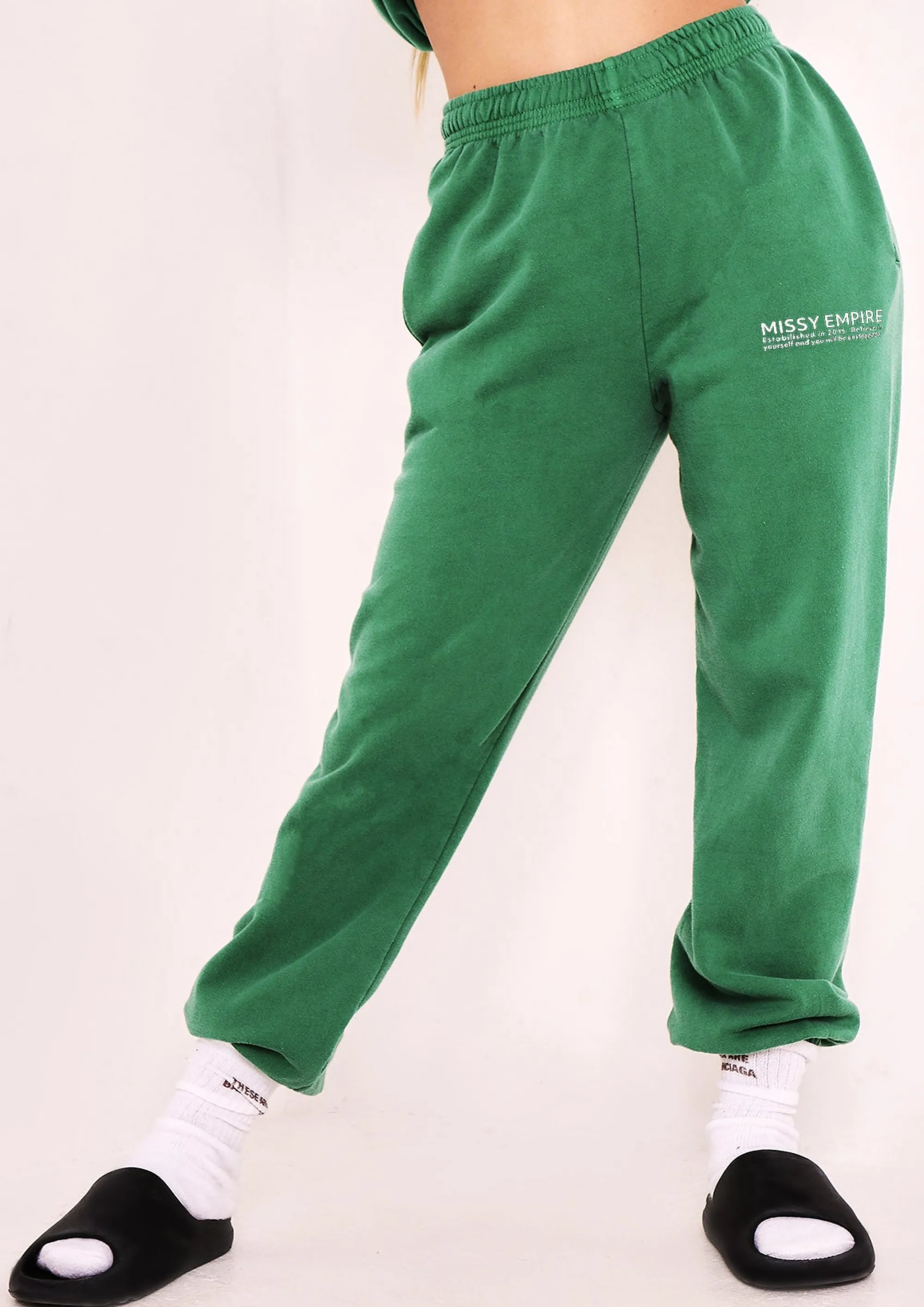 Missy Empire Imogen Green Text Oversized Joggers^Women Tracksuits