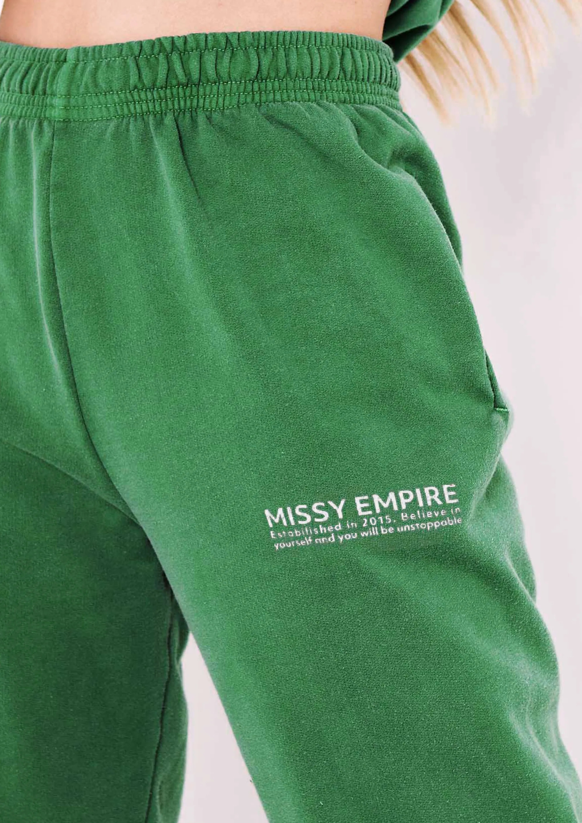Missy Empire Imogen Green Text Oversized Joggers^Women Tracksuits