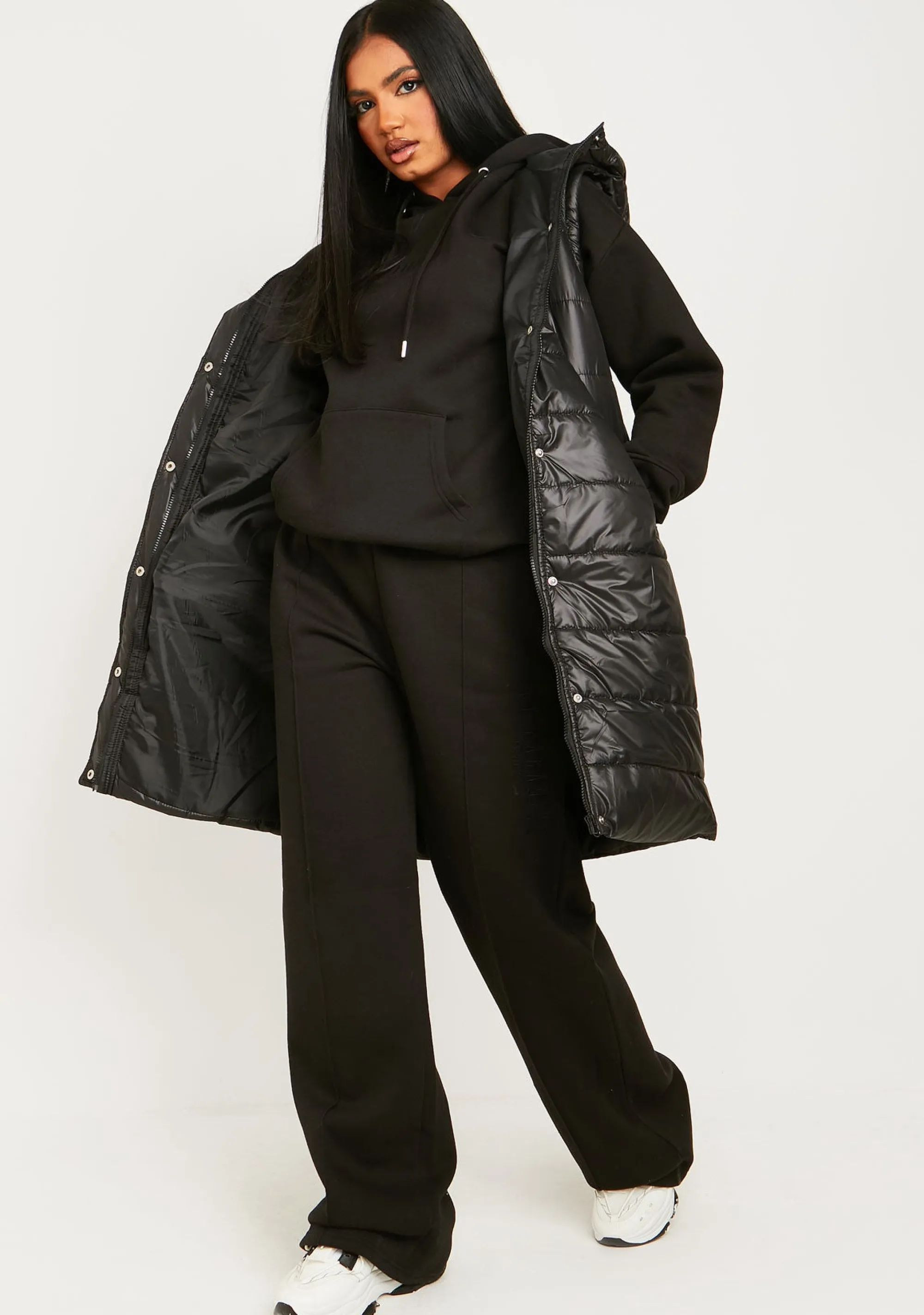 Missy Empire Jamilla Black Ski Paradise Embroidered Seam Front Wide Leg Jogger^Women Tracksuits