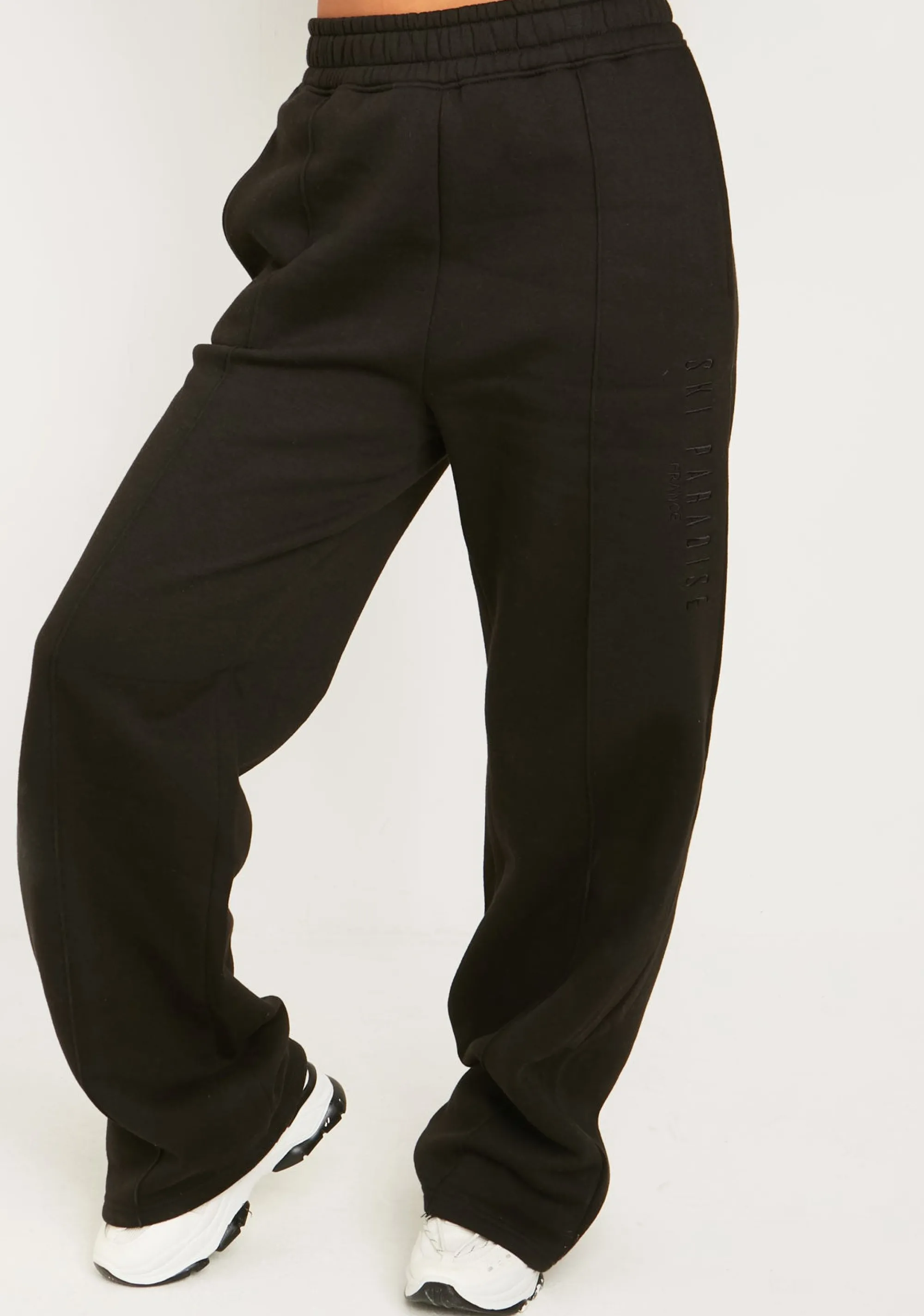 Missy Empire Jamilla Black Ski Paradise Embroidered Seam Front Wide Leg Jogger^Women Tracksuits