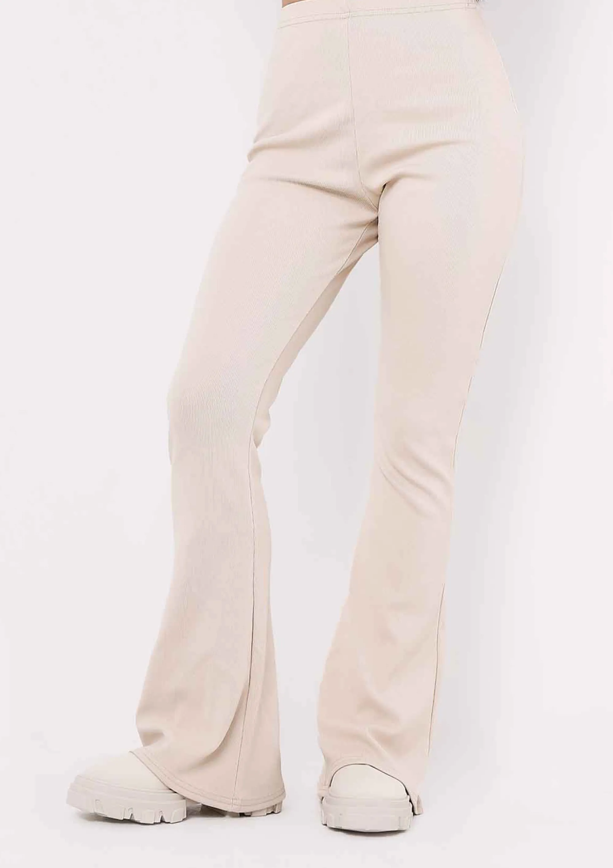 Missy Empire Jania Stone Thick Bandage Ribbed Flared Trousers^Women Trousers