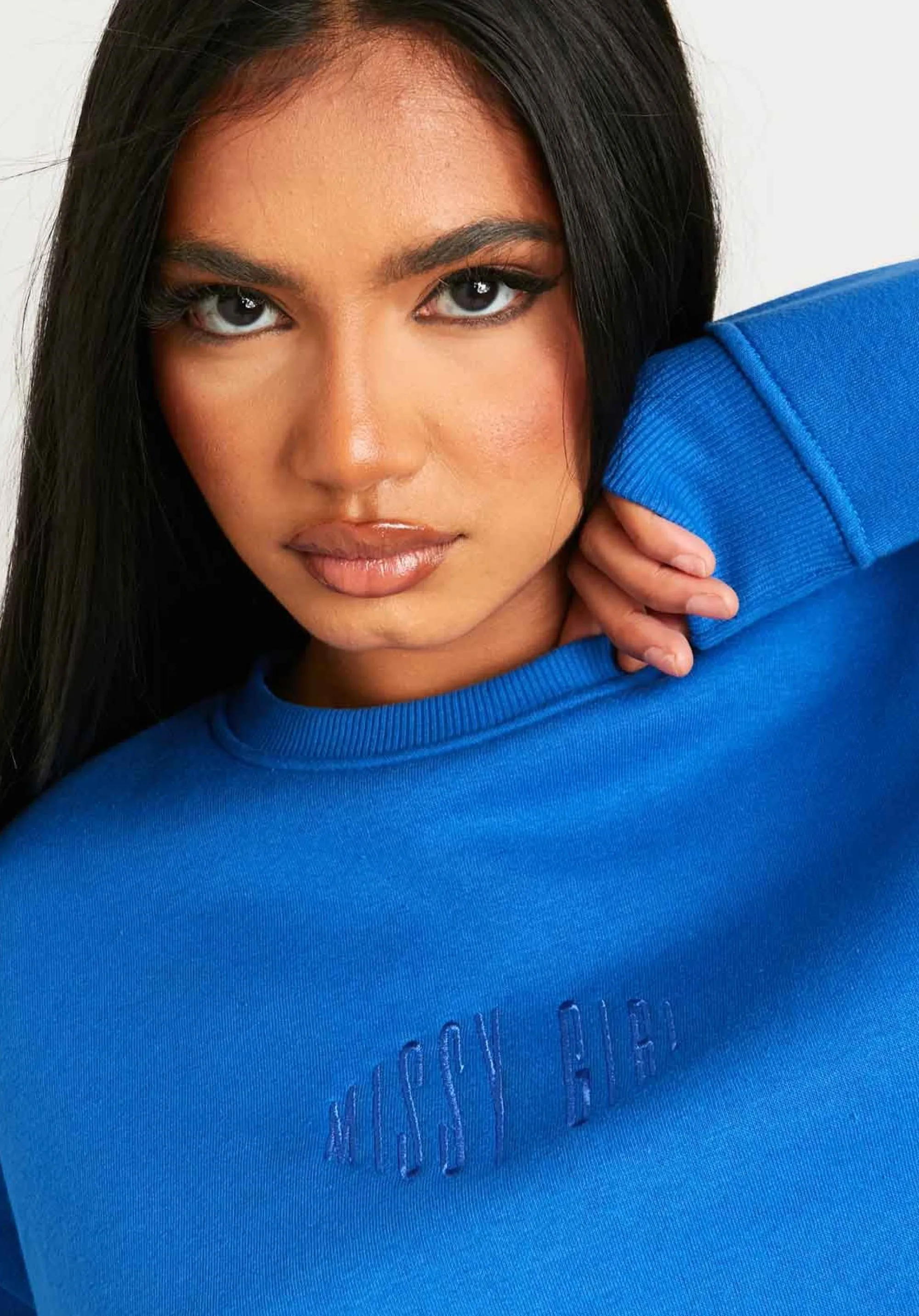 Missy Empire Jasmine Blue Missy Girl Embroidered Oversized Sweatshirt^Women Tracksuits