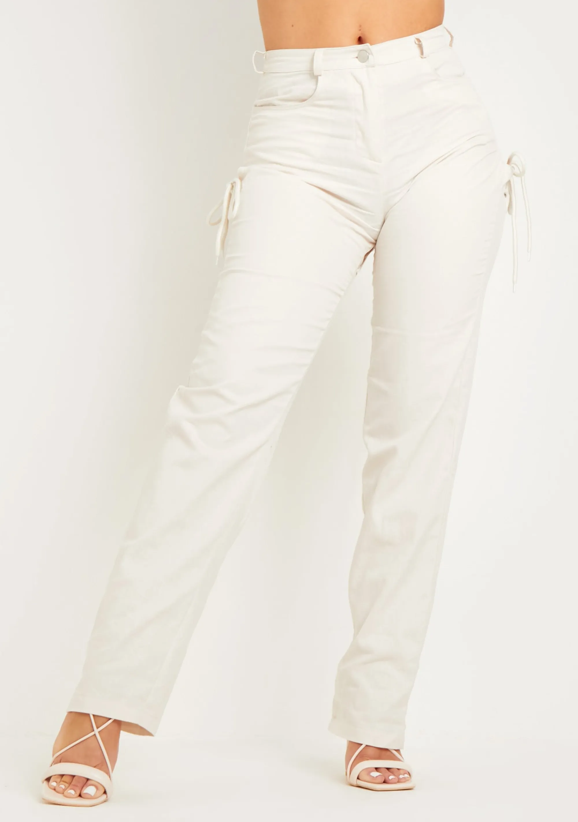 Missy Empire Jazlyn Sand Lace Up Straight Leg Trousers^Women Trousers