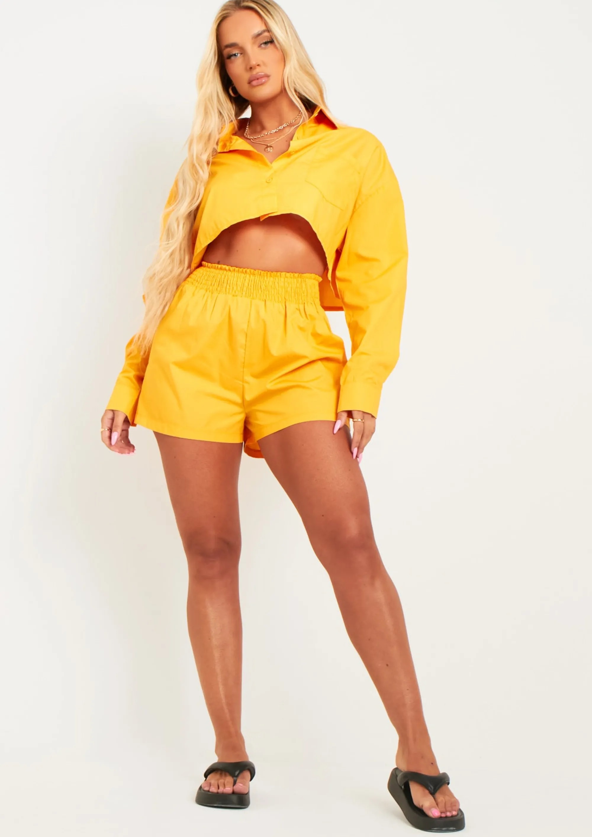 Missy Empire Jessie Orange Cotton Oversized High Waisted Runner Shorts^Women Shorts