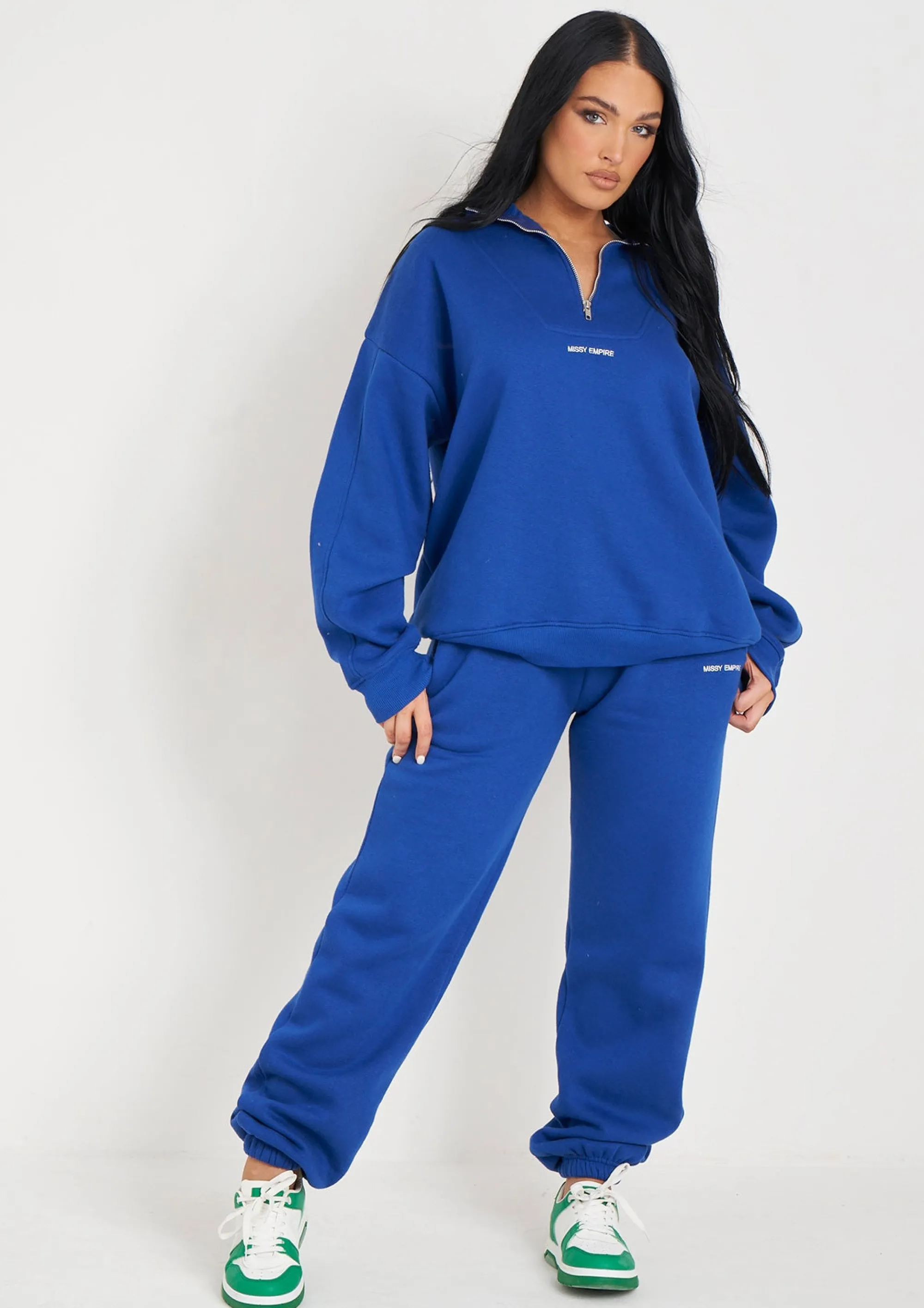 Missy Empire Jianna Cobalt Blue Embroidered Cuffed Joggers^Women Tracksuits