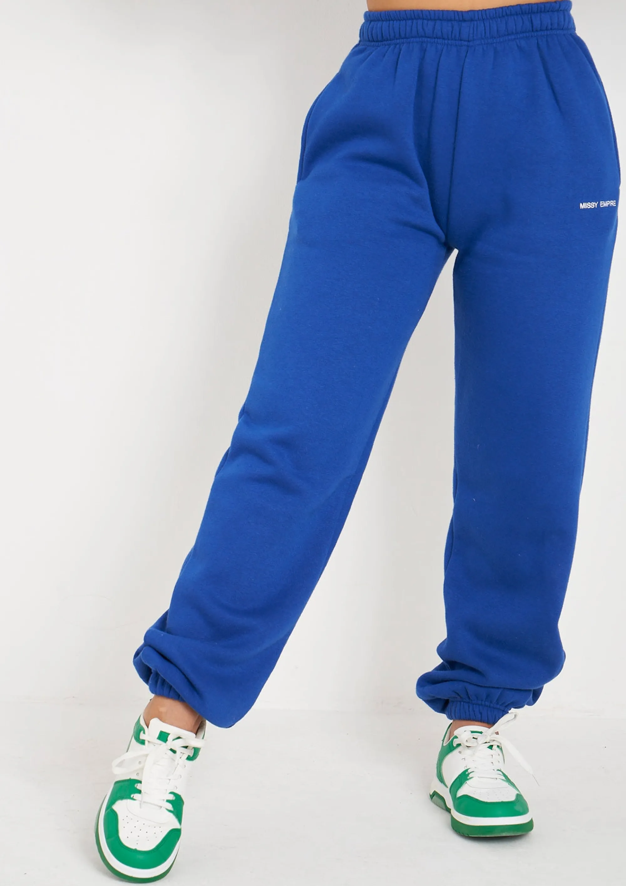 Missy Empire Jianna Cobalt Blue Embroidered Cuffed Joggers^Women Tracksuits