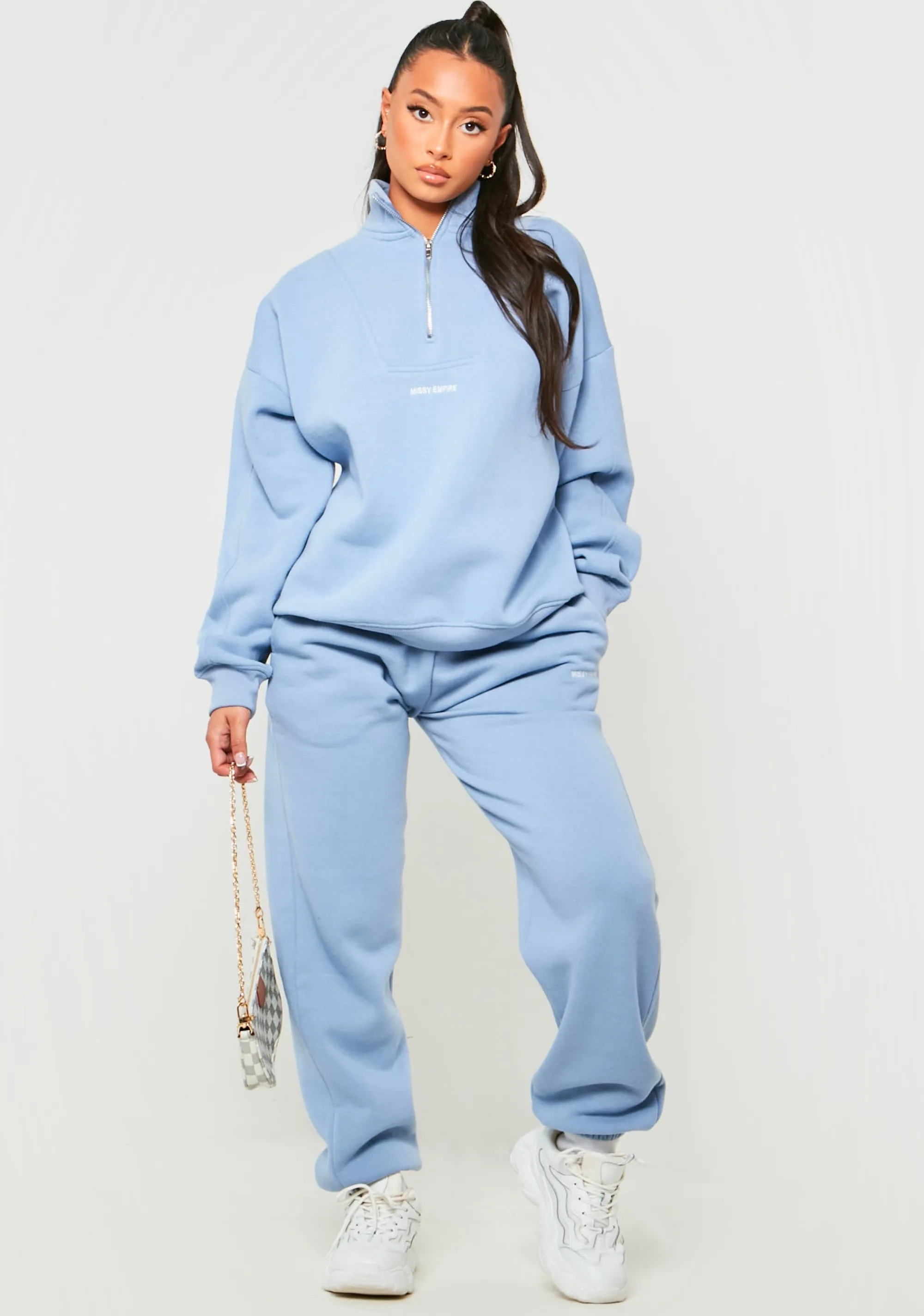 Missy Empire Jianna Pastel Blue Embroidered Cuffed Joggers^Women Tracksuits