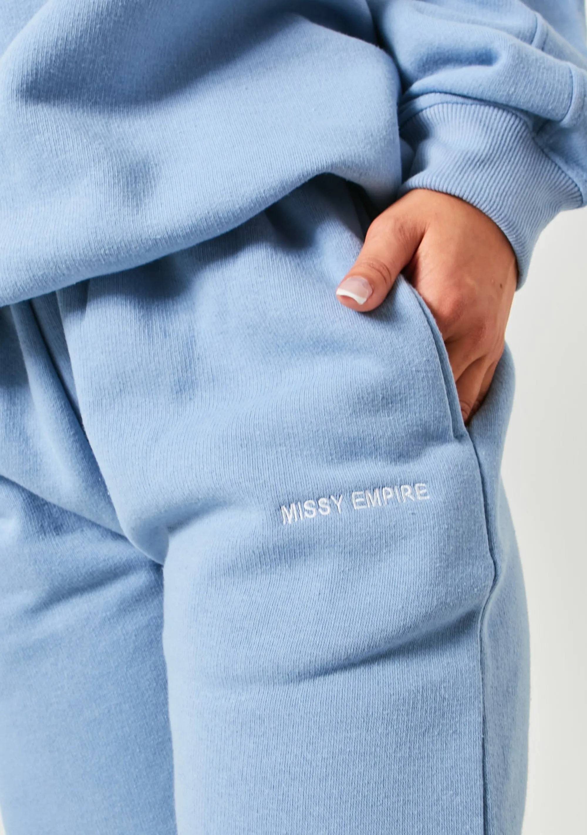 Missy Empire Jianna Pastel Blue Embroidered Cuffed Joggers^Women Tracksuits