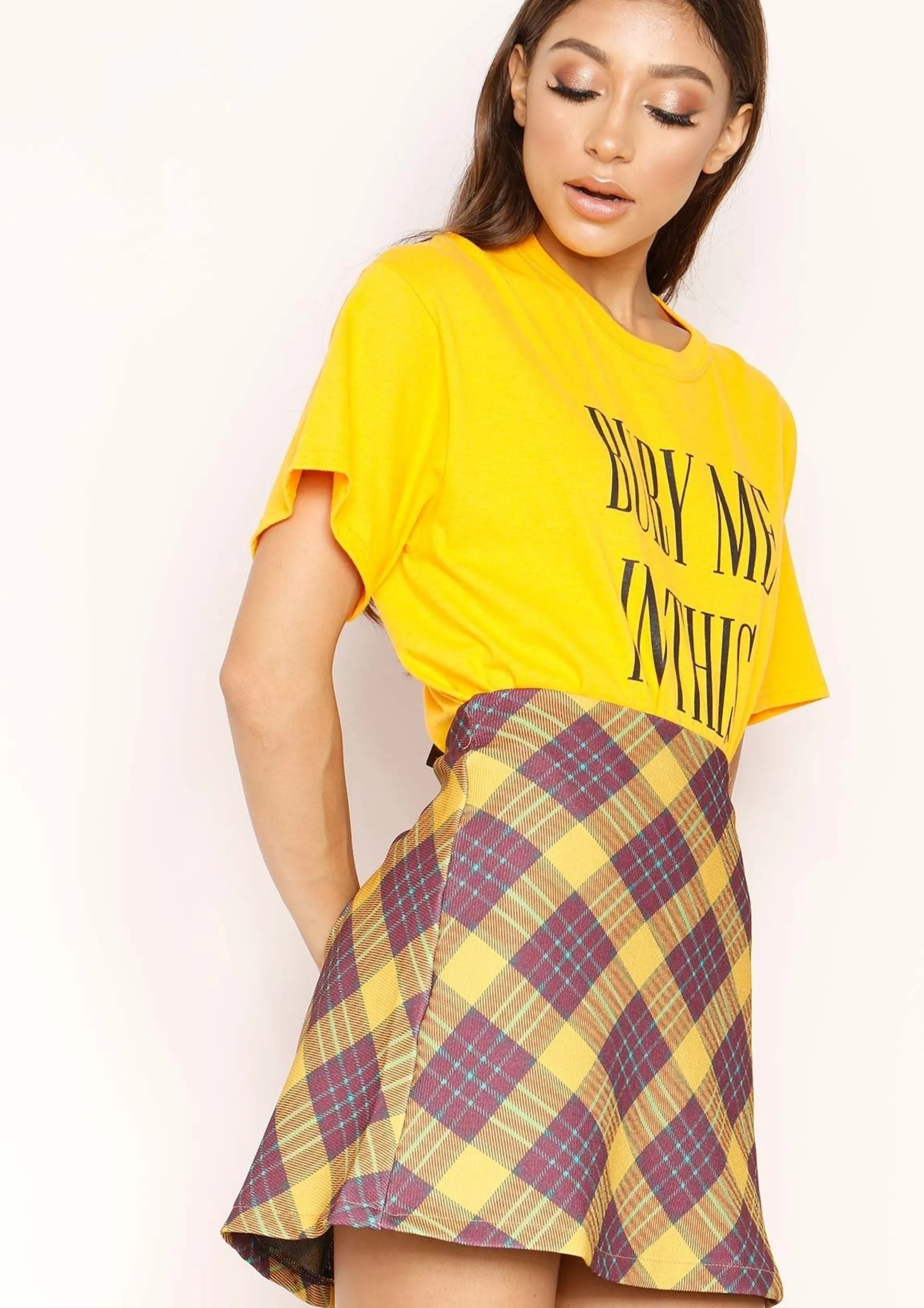 Missy Empire Judith Mustard Check Mini Skirt Store