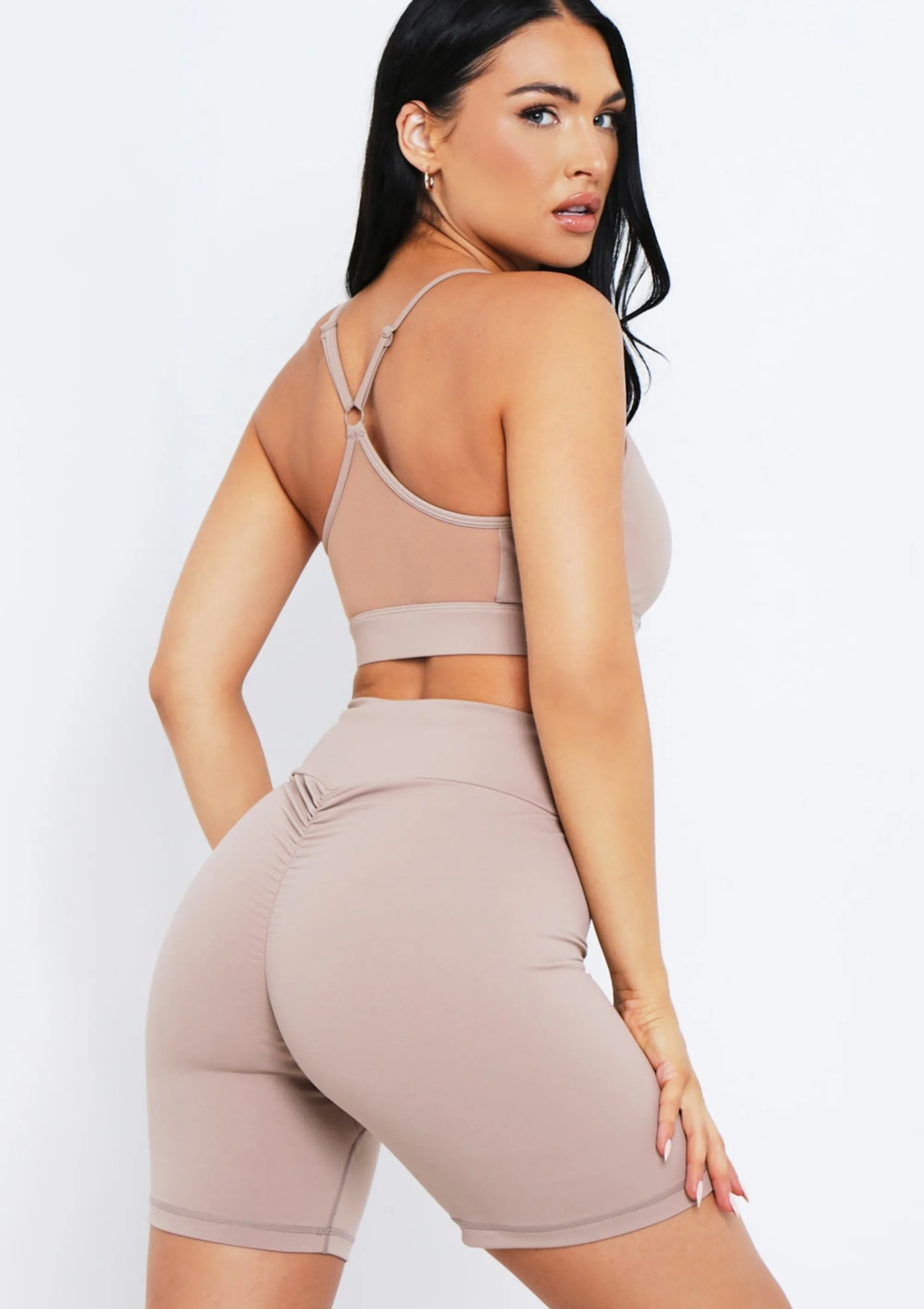 Missy Empire Kacey Mocha Missy Sport Ruched Bum Gym Shorts^Women Shorts