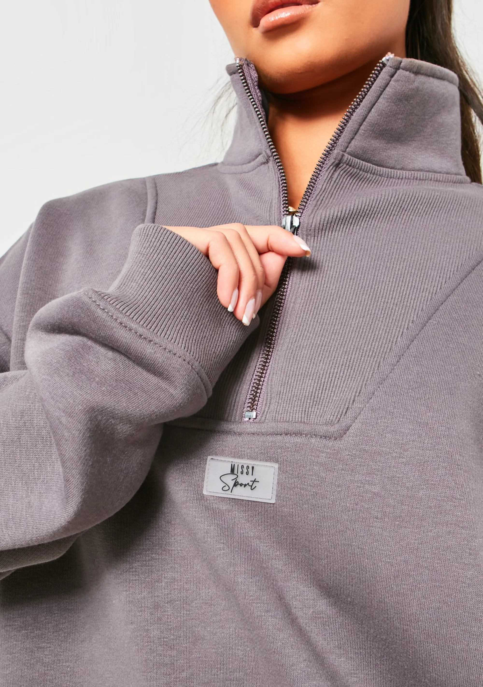 Missy Empire Kadie Charcoal Missy Sport Quarter Zip Oversized Sweatshirt Fashion