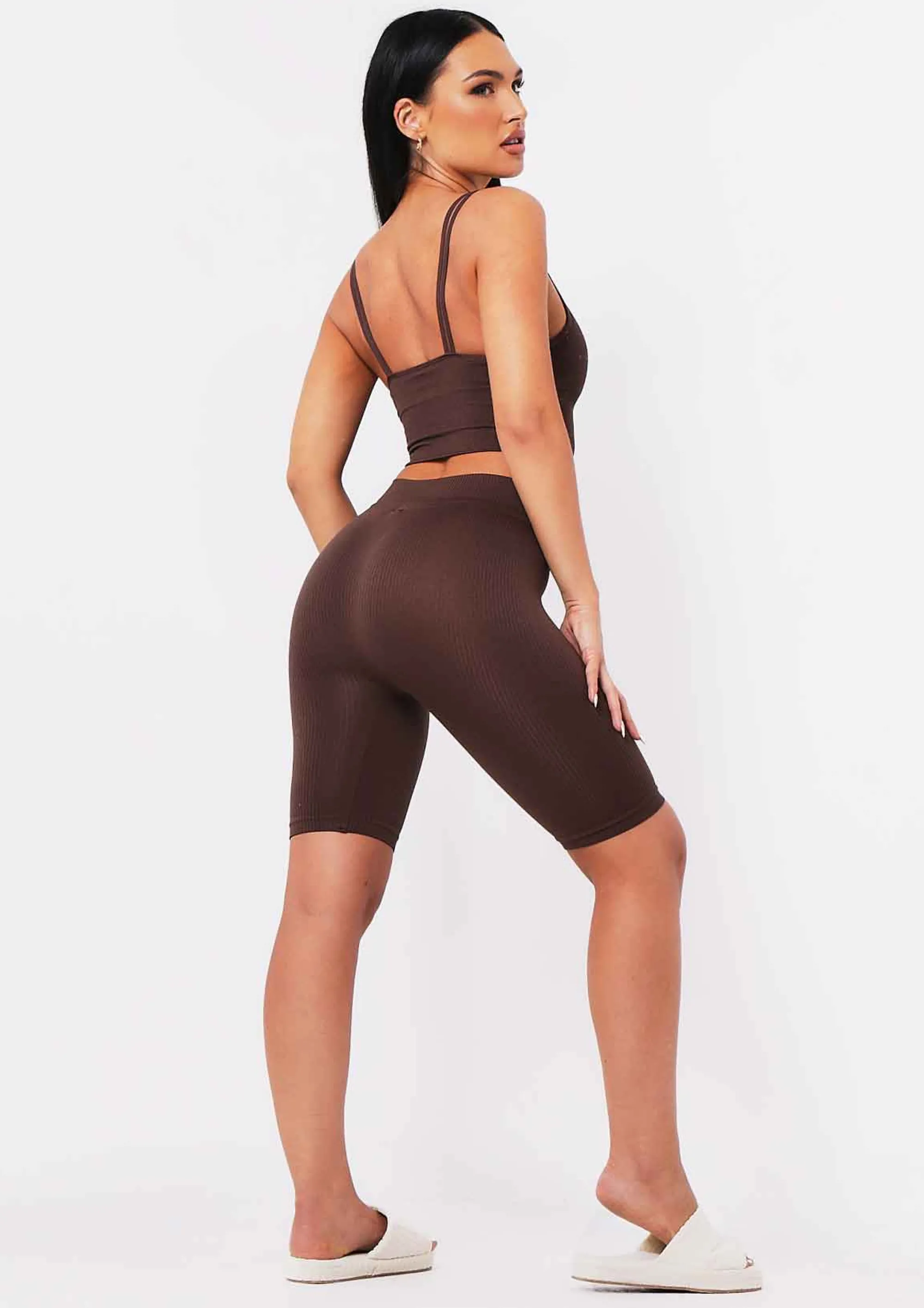 Missy Empire Kara Chocolate Seamless Ribbed Scoop Neck Double Strap Crop Top Online