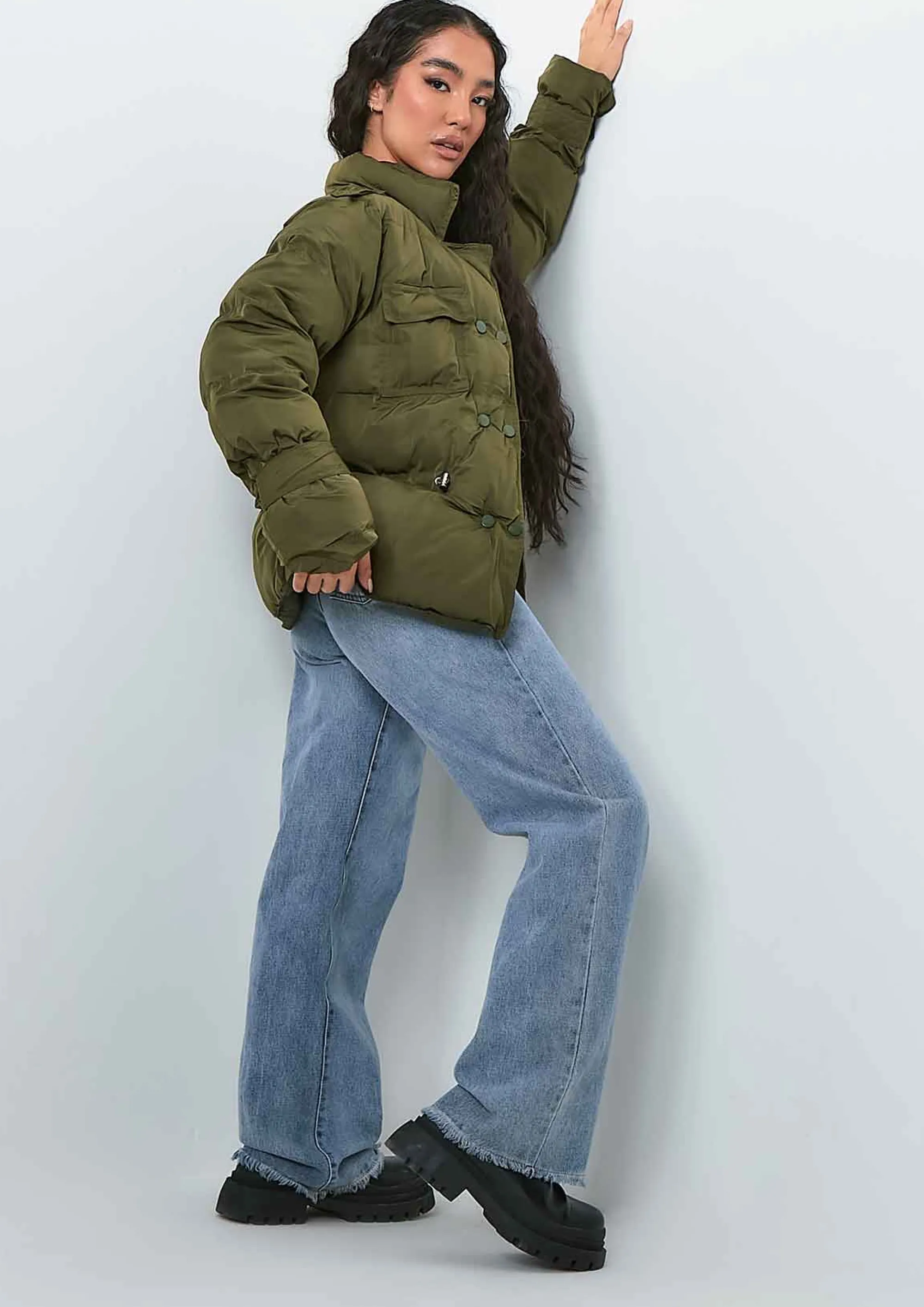 Missy Empire Karly Khaki Puffer Coat New