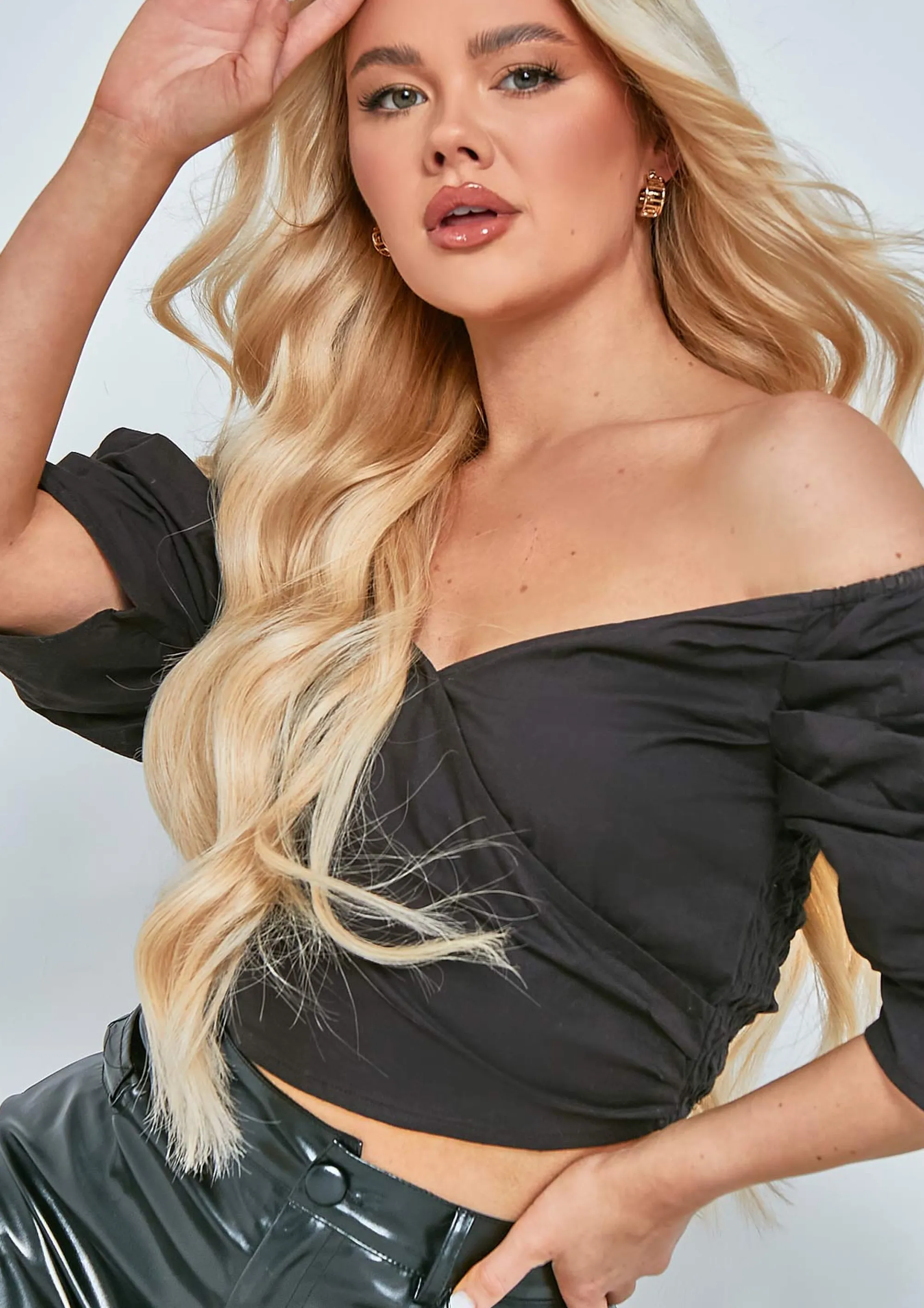 Missy Empire Kathy Black Wrap Front Puff Sleeve Top Discount