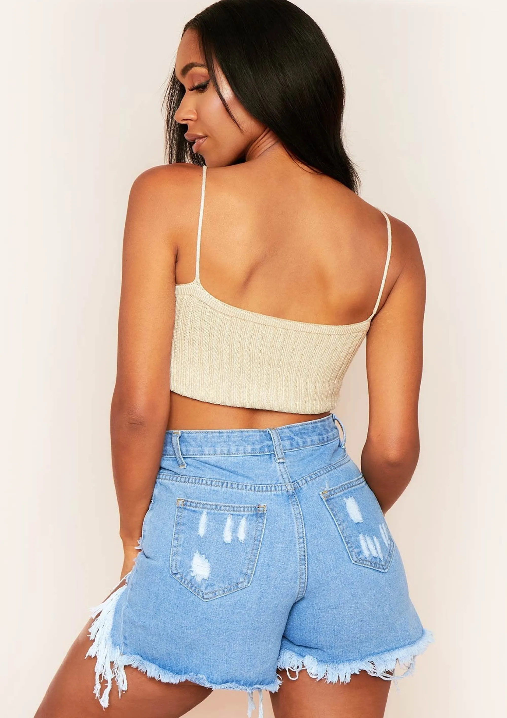 Missy Empire Katy Beige Knitted Rib Crop Top Store