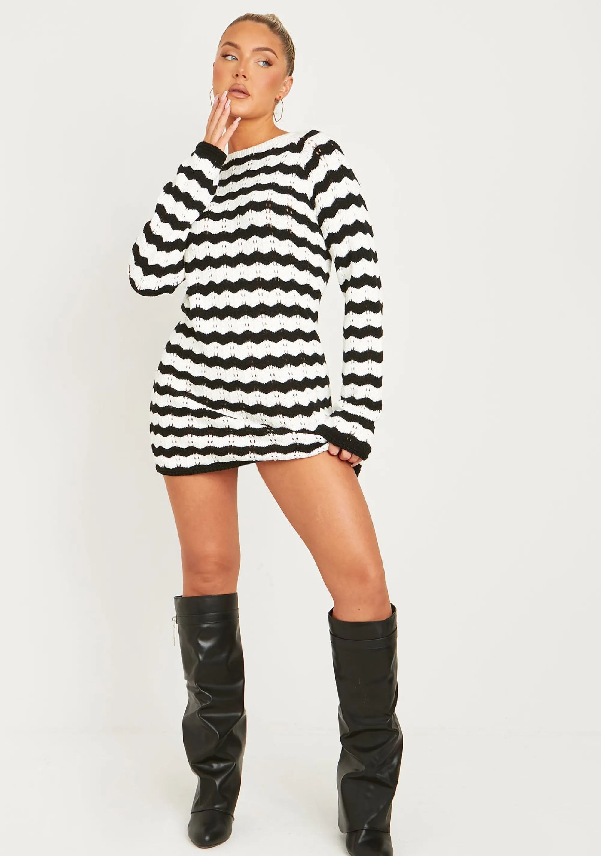 Missy Empire Kaylee Black And White Crochet Mini Dress^Women Dresses