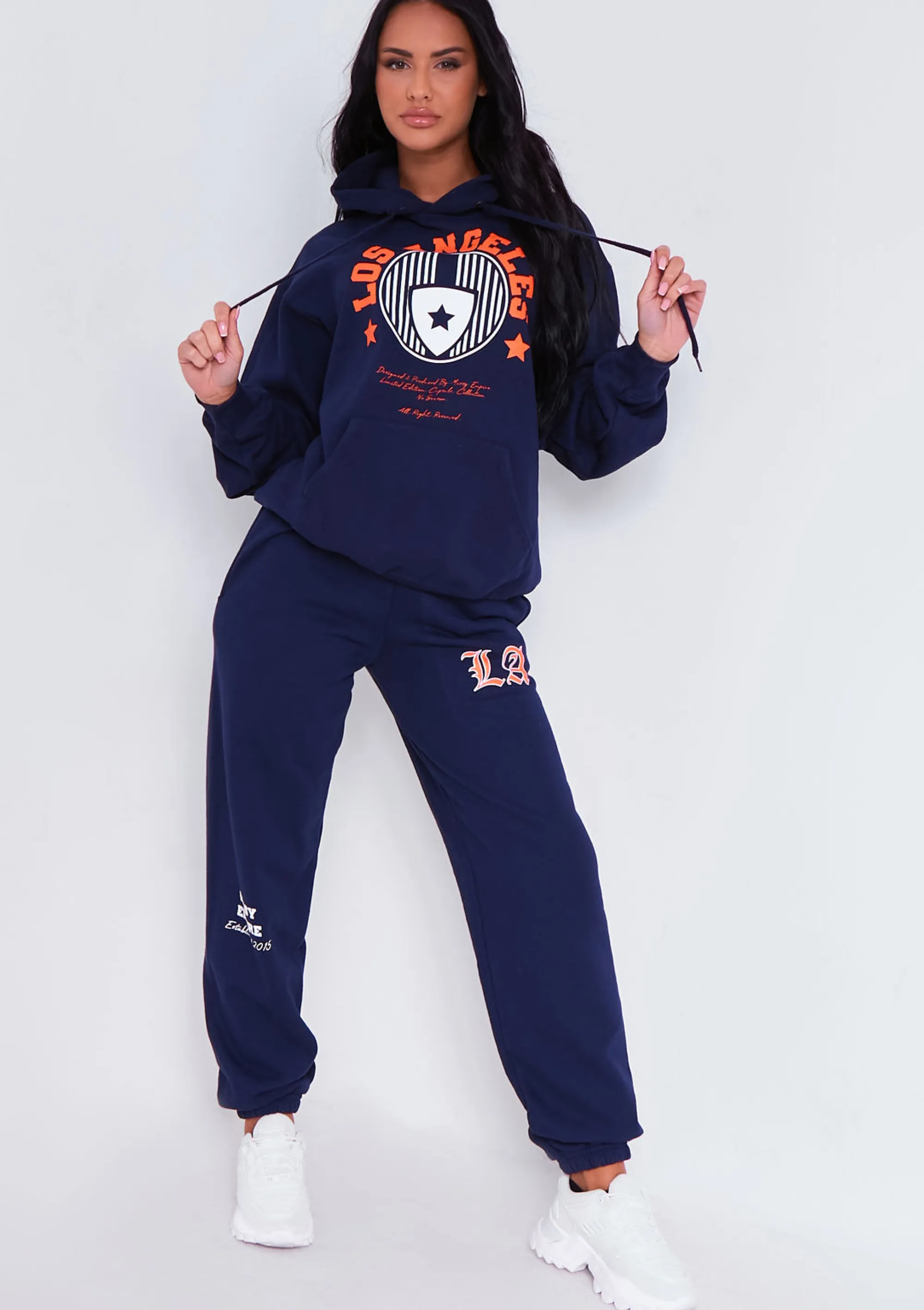 Missy Empire Keaton Navy Los Angeles Varsity Slogan Hoodie Flash Sale