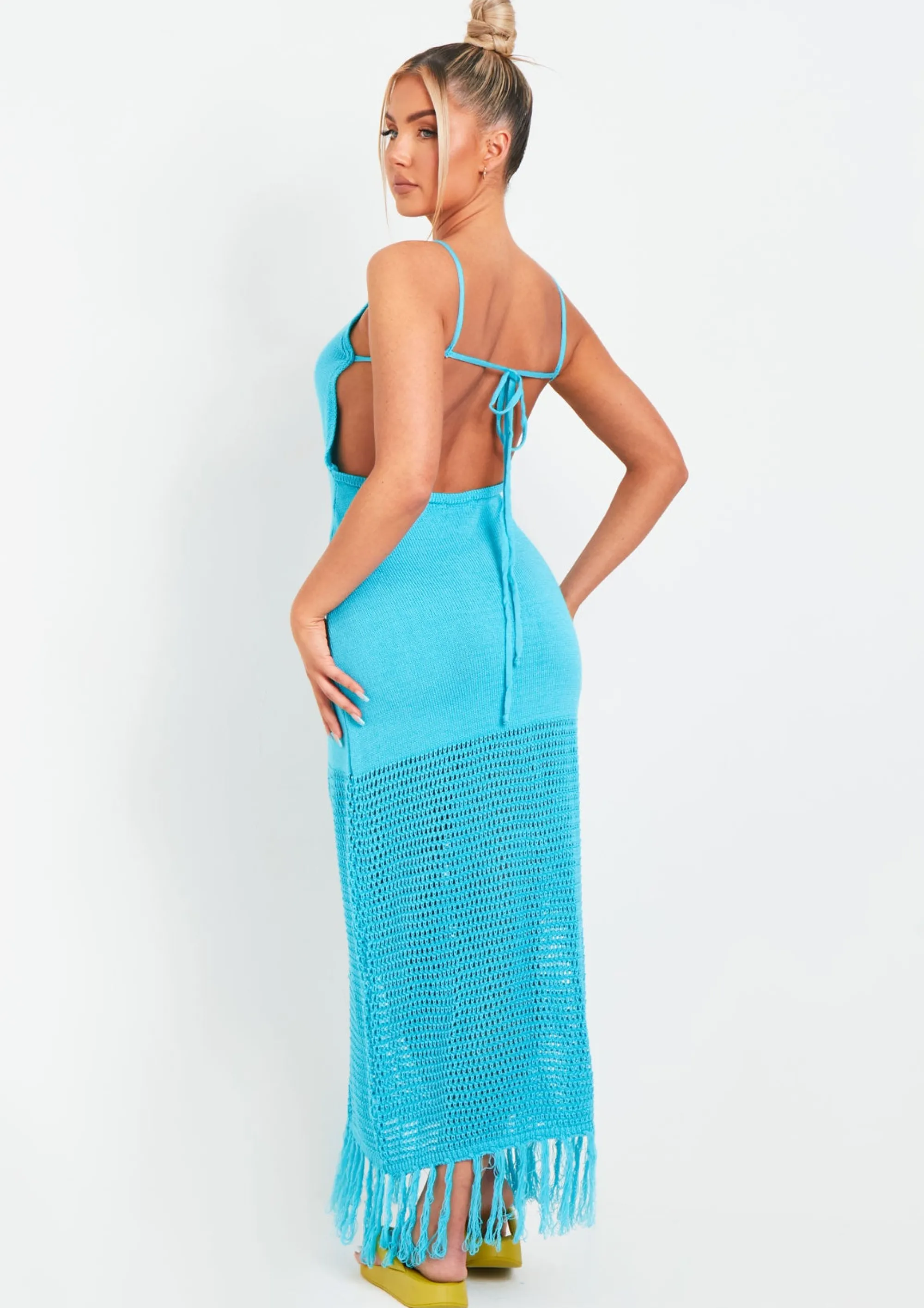 Missy Empire Kia Blue Knitted Maxi Dress^Women Dresses