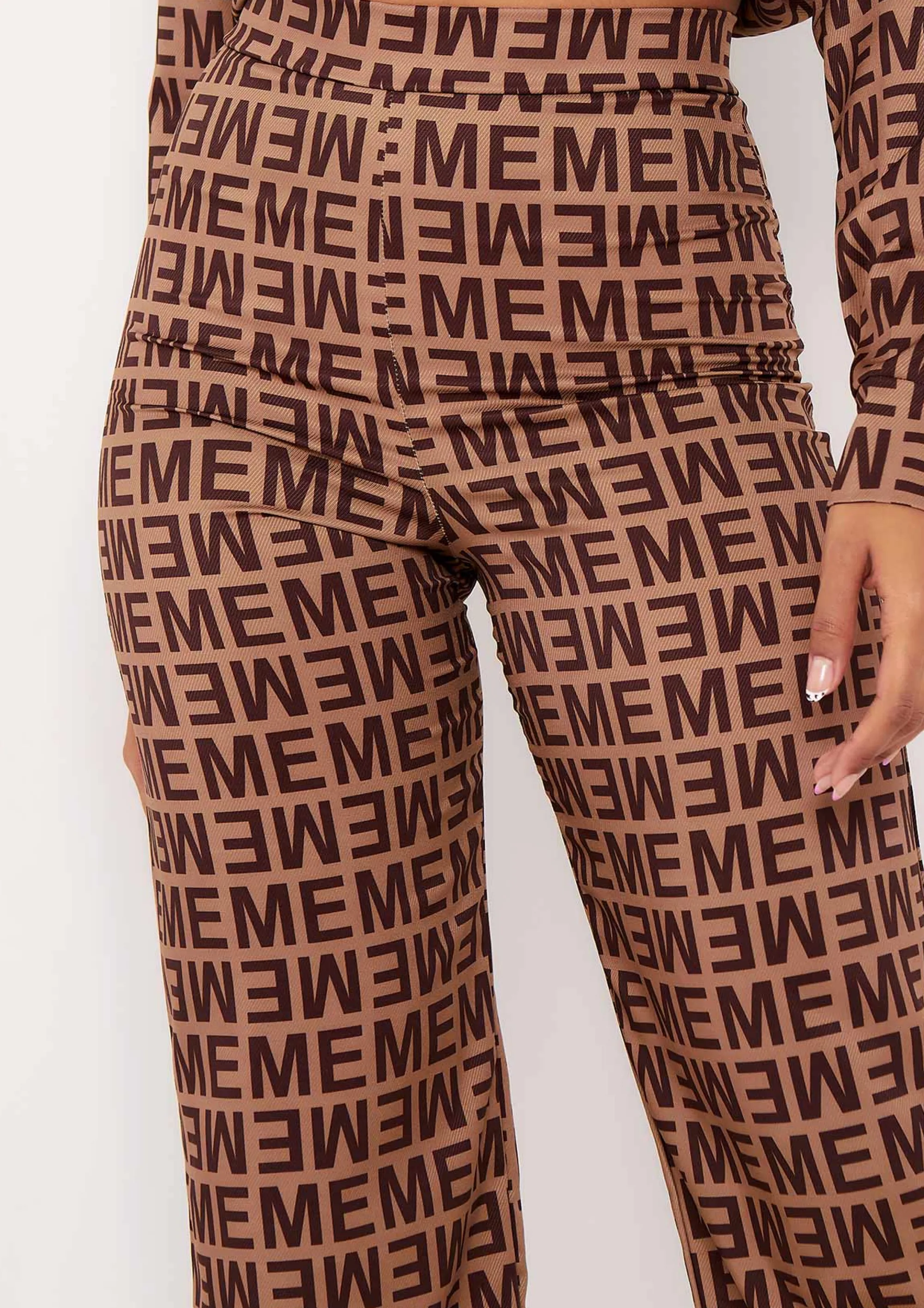 Missy Empire Kimber Brown Me Print Straight Leg Trousers^Women Trousers