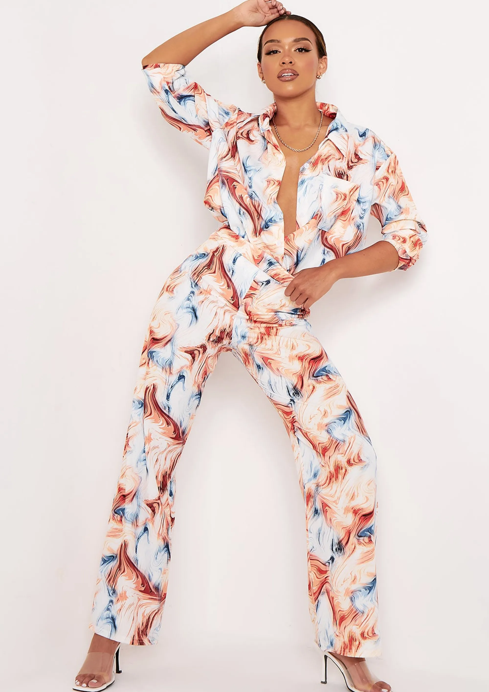 Missy Empire Kimber Multi Marble Print Straight Leg Trousers^Women Trousers