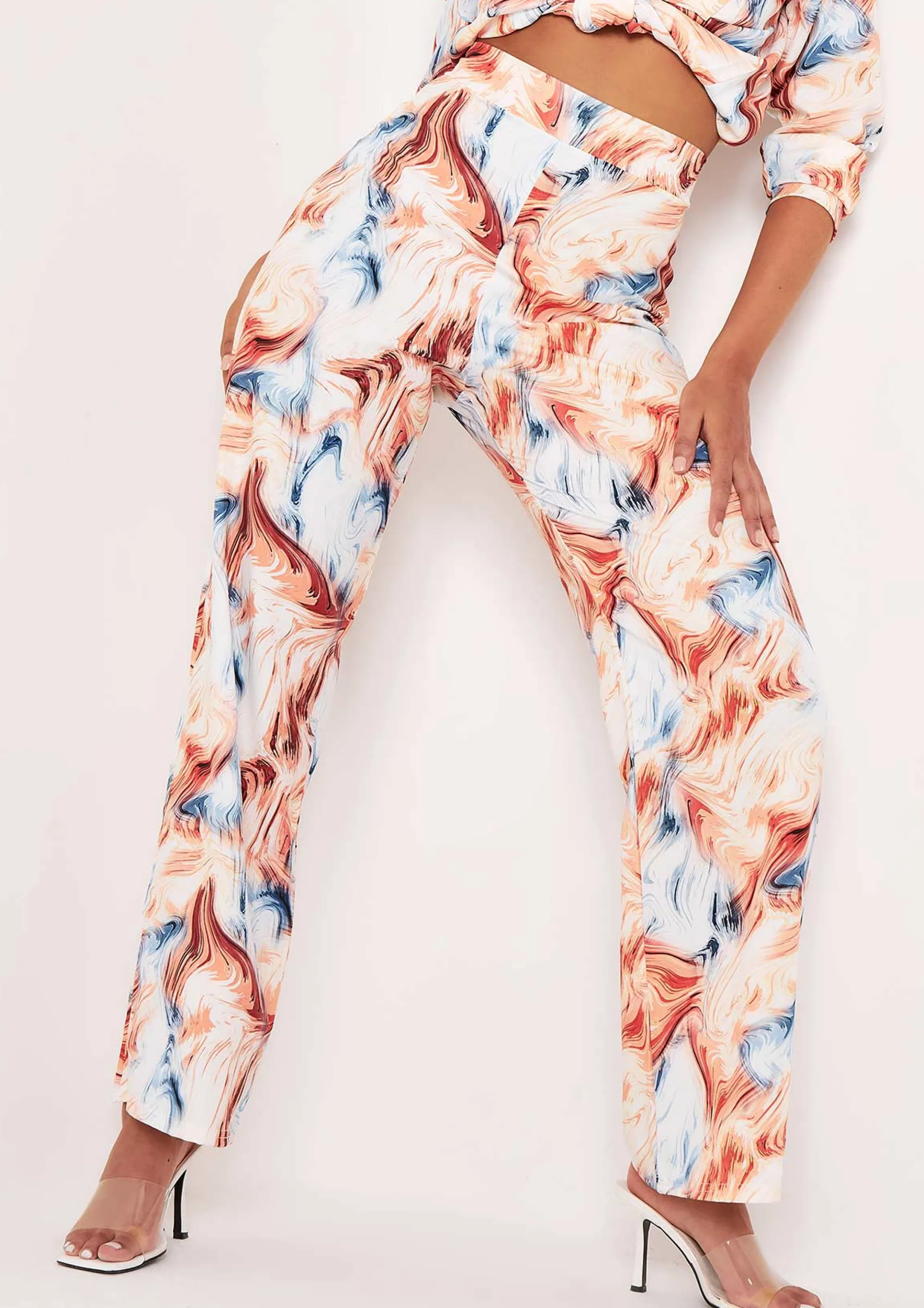Missy Empire Kimber Multi Marble Print Straight Leg Trousers^Women Trousers