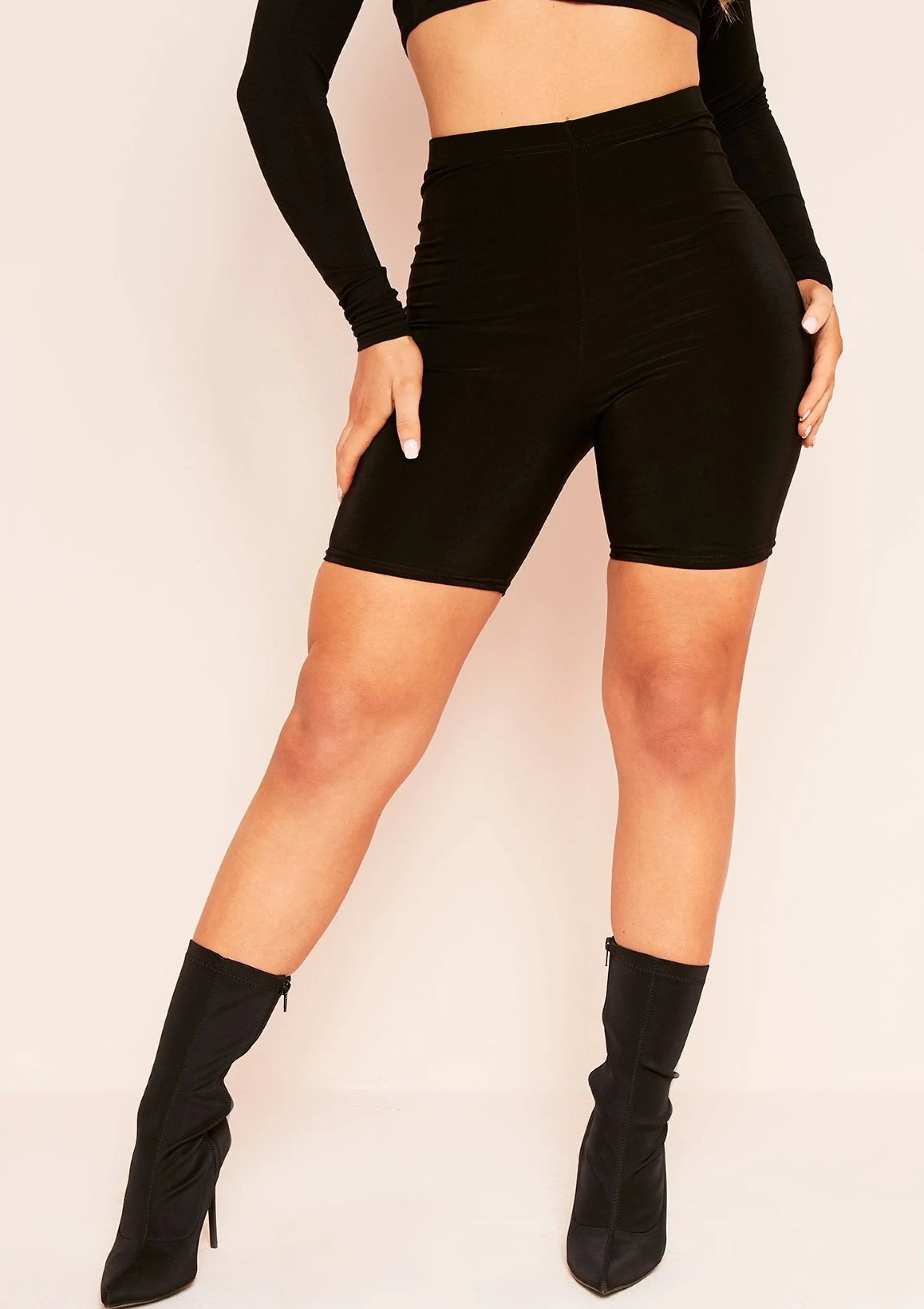Missy Empire Klara Black Double Thickness Slinky Cycling Shorts^Women Shorts