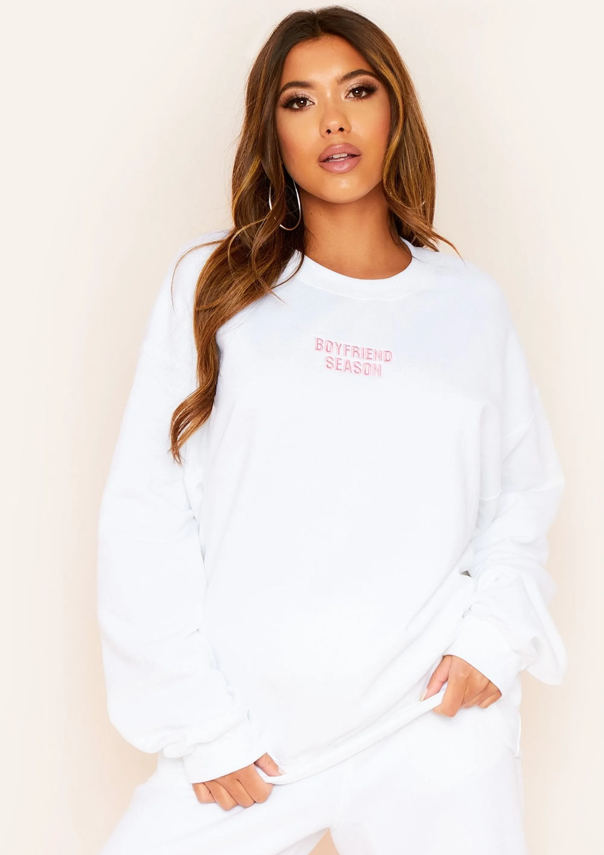 Missy Empire Koletta White Boyfriend Season Oversized Sweatshirt New
