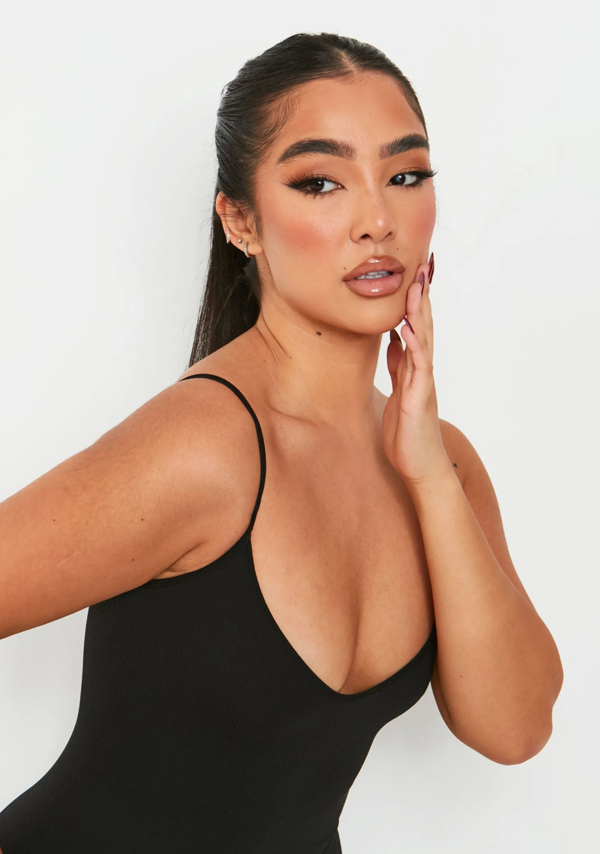 Missy Empire Kora Black Ribbed Seamless Strappy Jumpsuit^Women Seamless & Shapewear