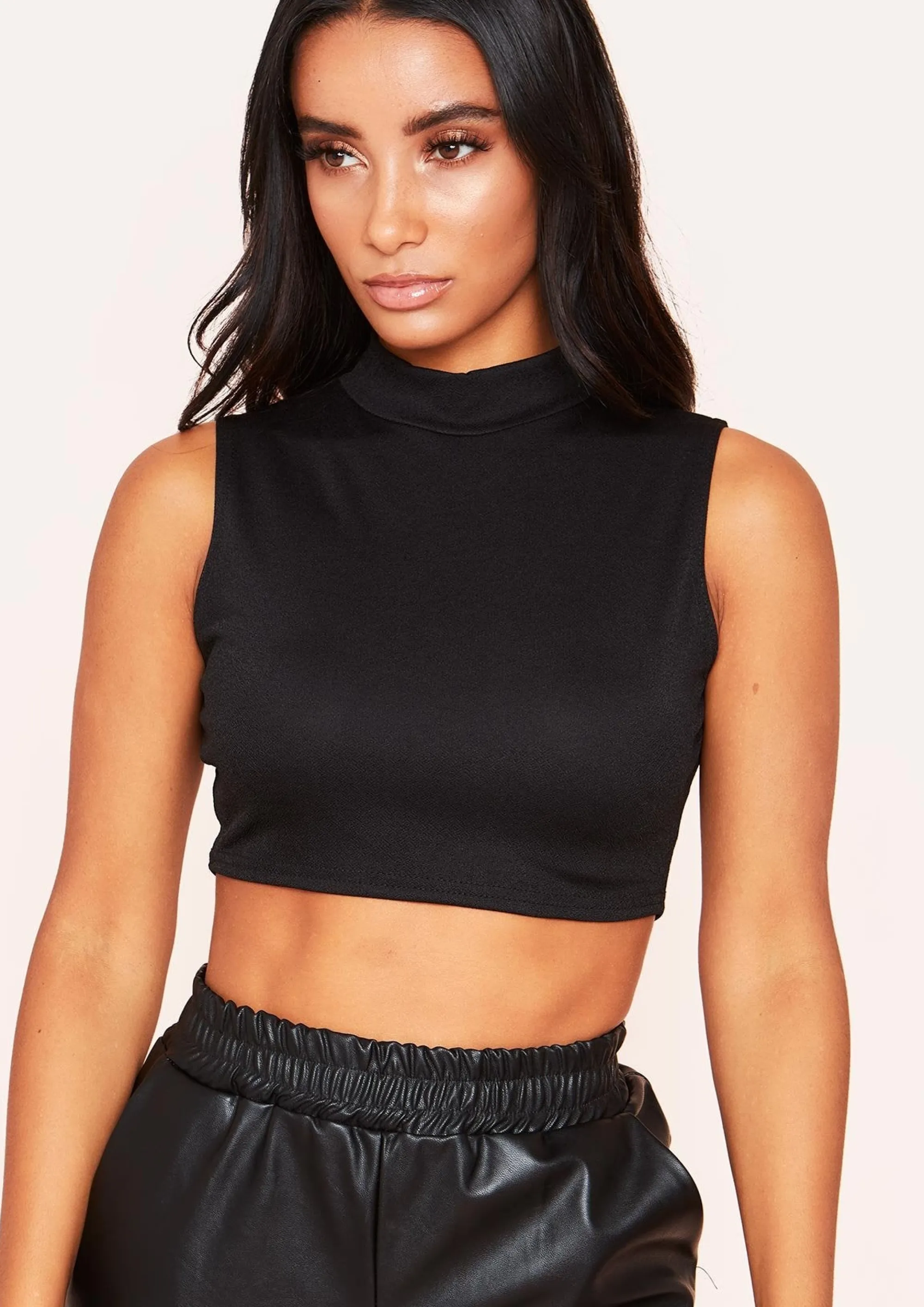 Missy Empire Kylee Black High Neck Racer Crop Top^Women Basics