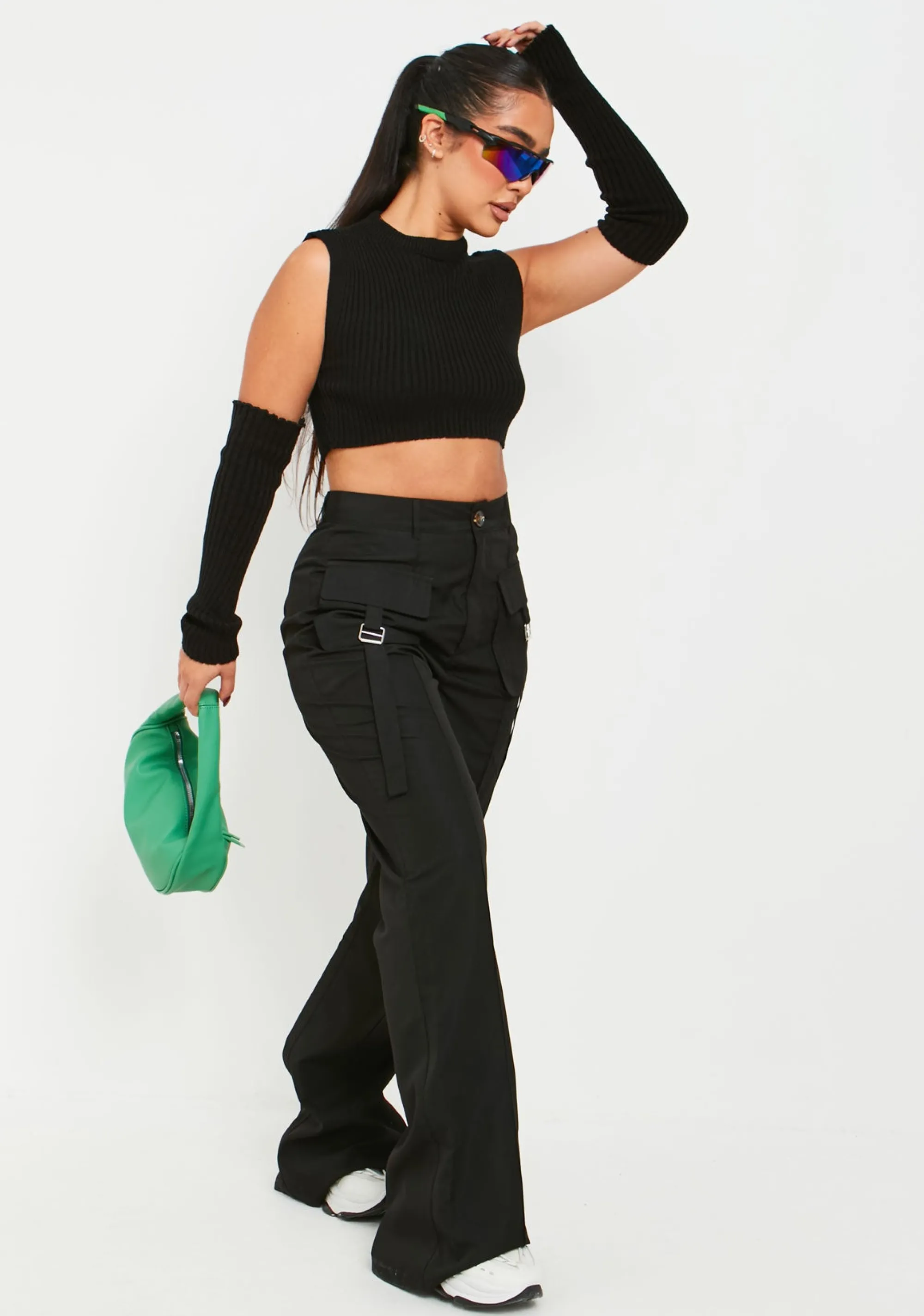 Missy Empire Laura Black Pocket Detail Straight Leg Cargo Trousers^Women Trousers