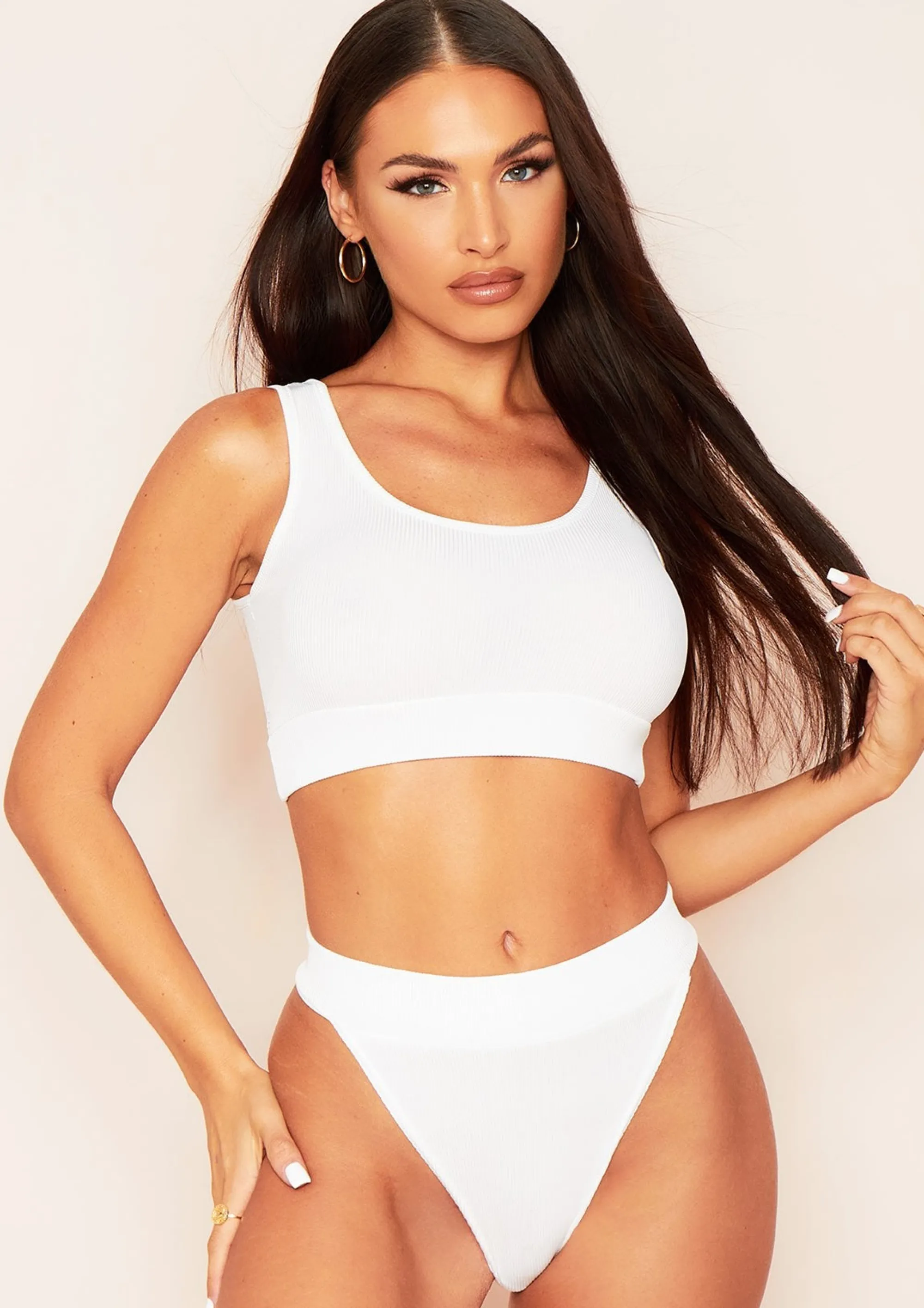 Missy Empire Laura Ivory Ribbed Cropped Vest Top^Women Seamless & Shapewear