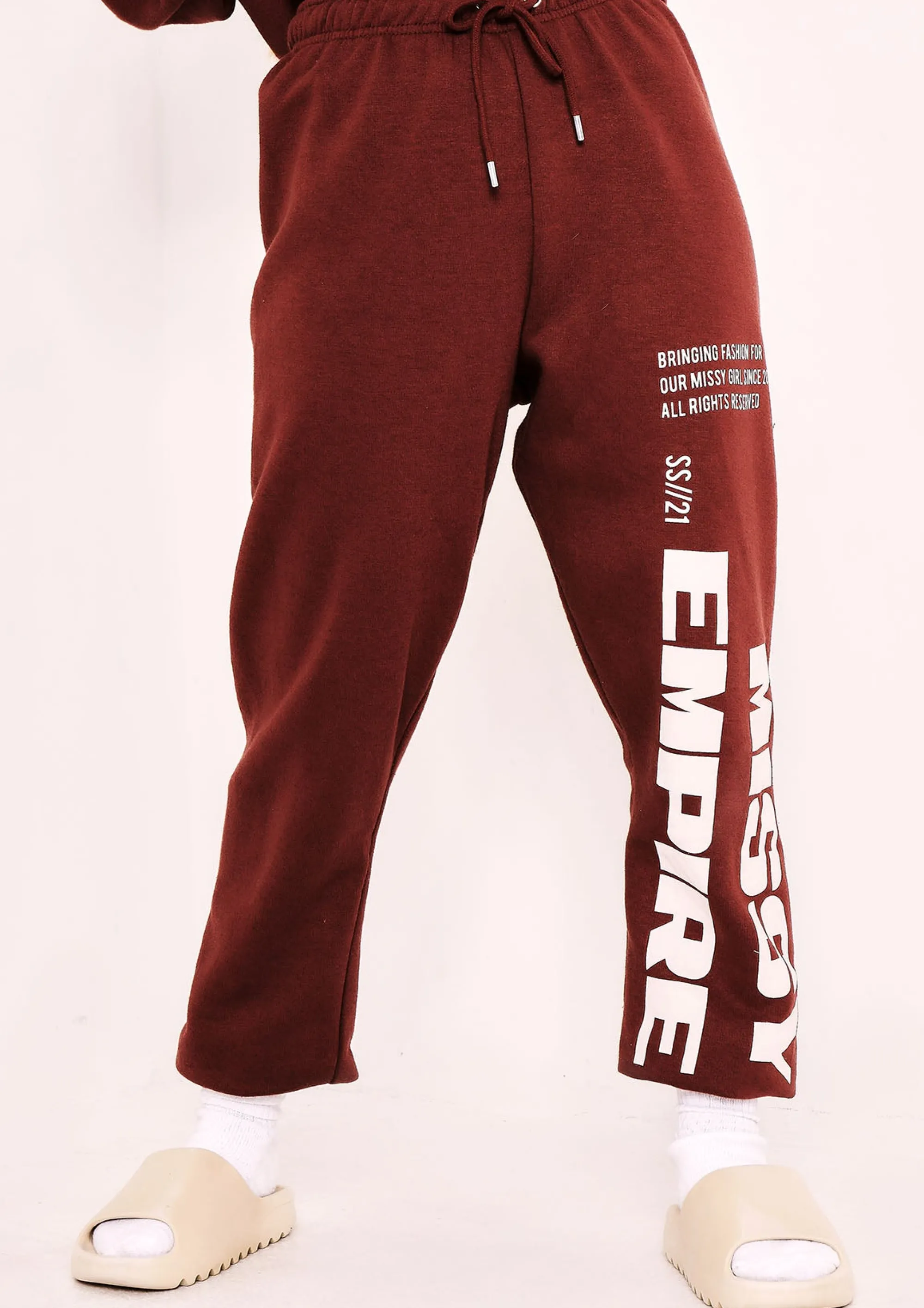 Missy Empire Layla Chocolate Slogan Joggers^Women Loungewear