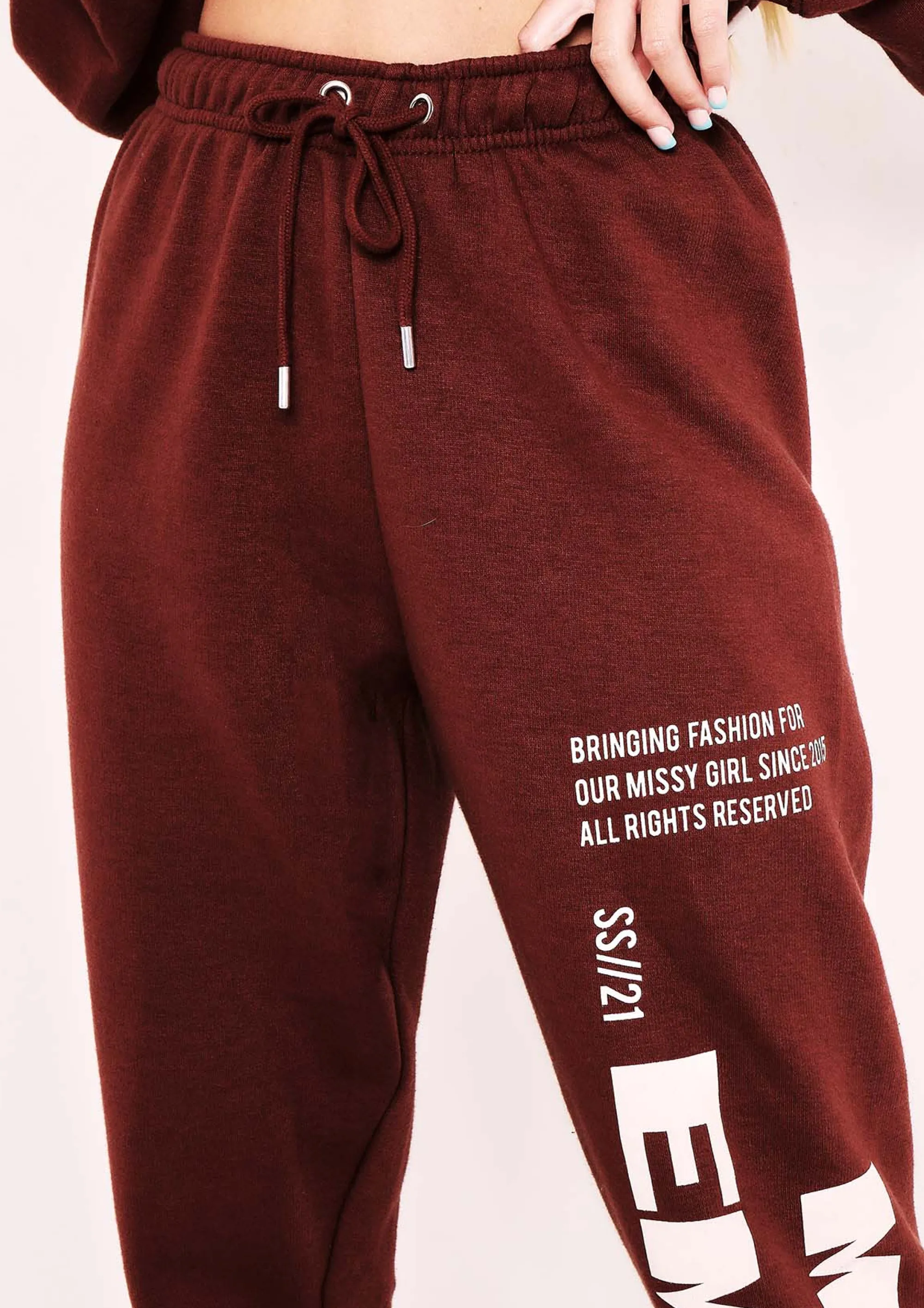 Missy Empire Layla Chocolate Slogan Joggers^Women Loungewear
