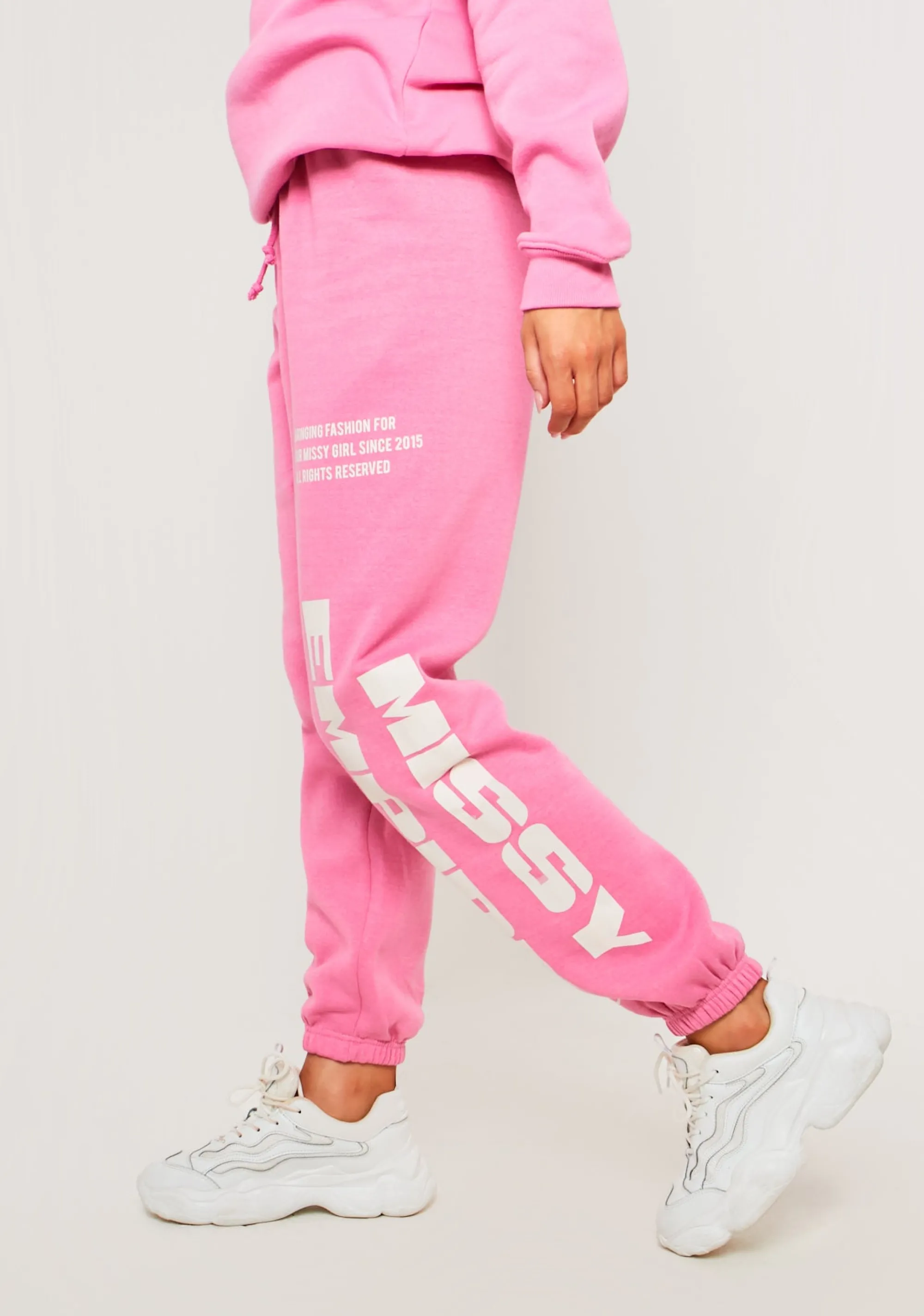 Missy Empire Layla Pink Slogan Joggers^Women Tracksuits