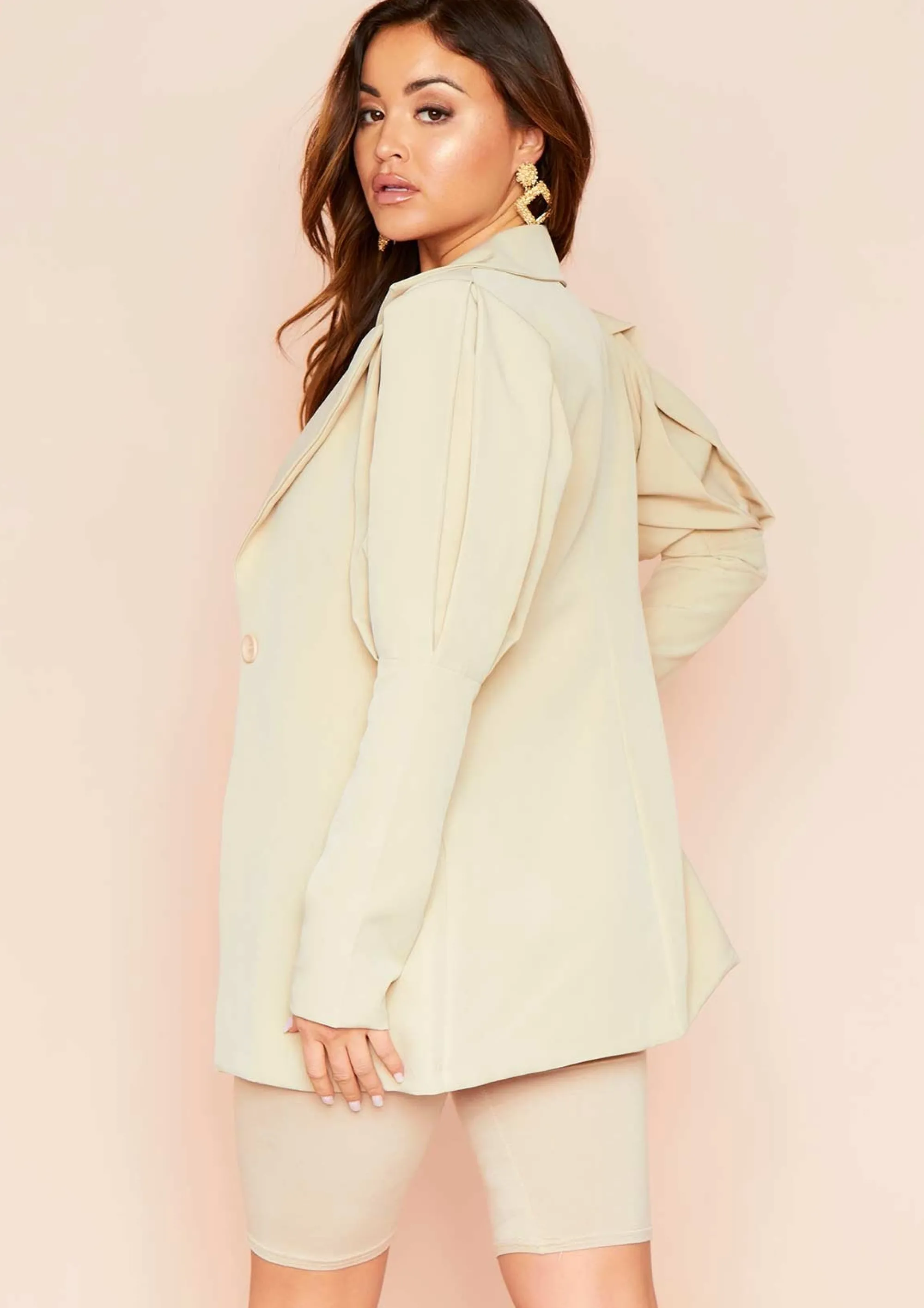 Missy Empire Leena Beige Extreme Puff Sleeve Blazer Outlet