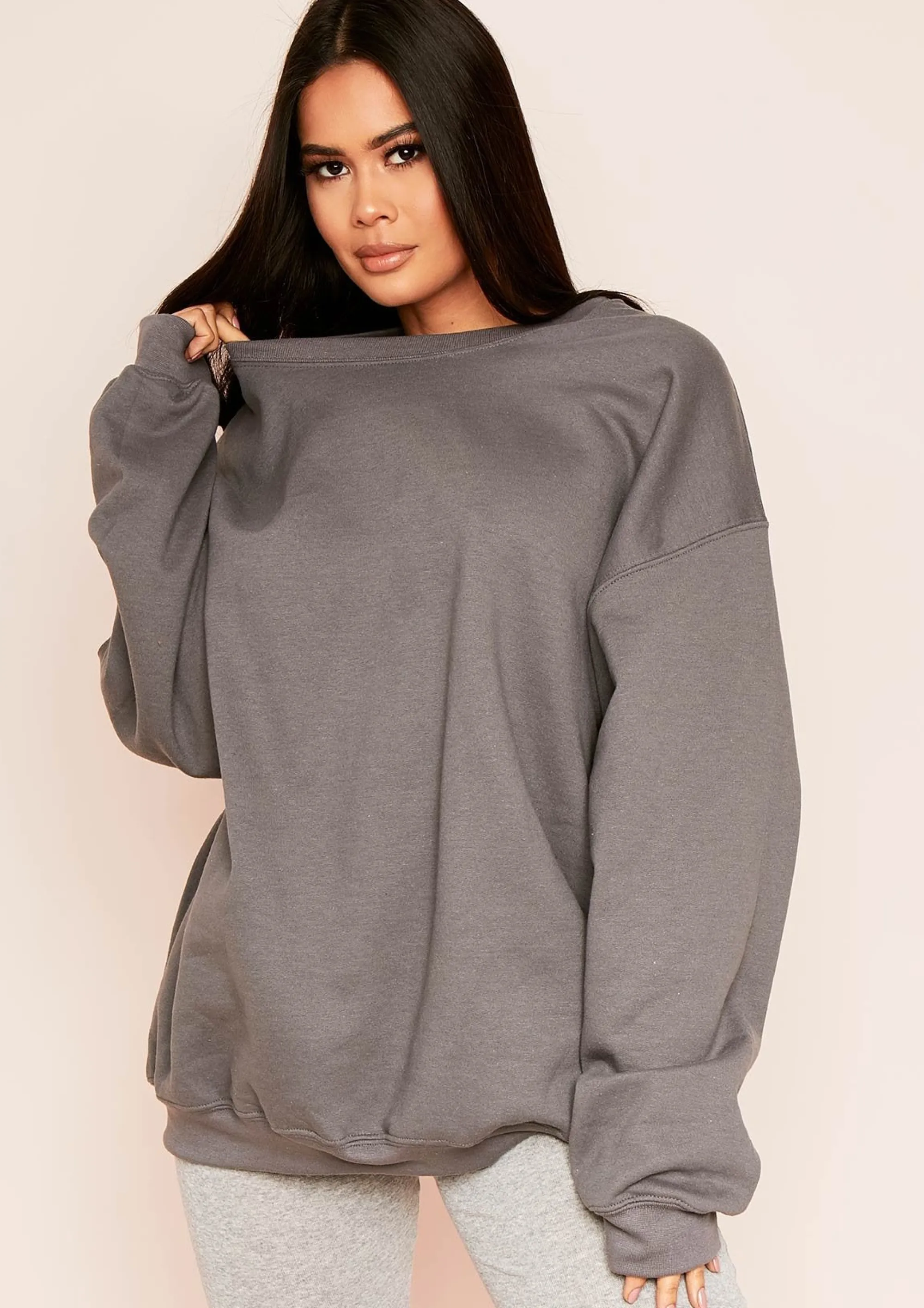 Missy Empire Lena Charcoal Oversized Sweatshirt^Women Loungewear