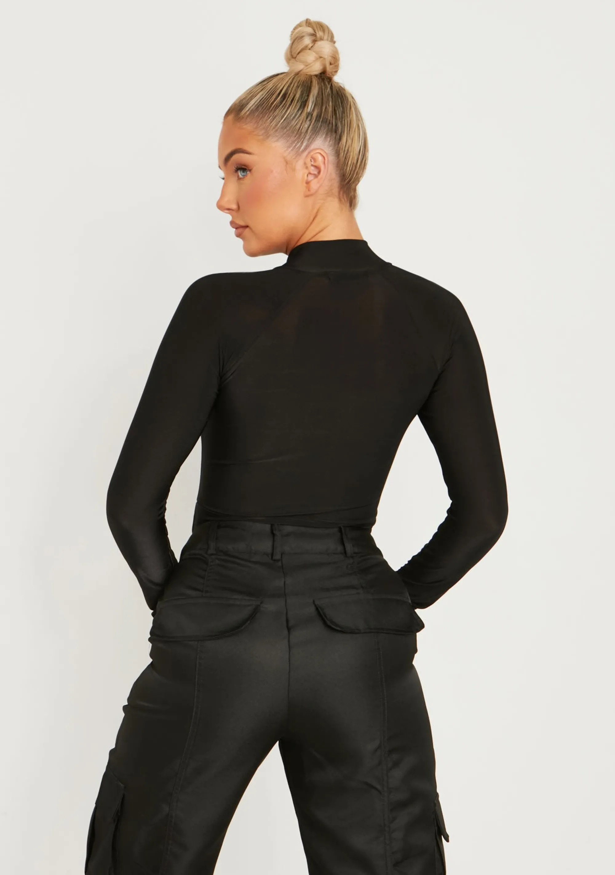 Missy Empire Lexi Black Disco Zip Through Long Sleeve Bodysuit Discount
