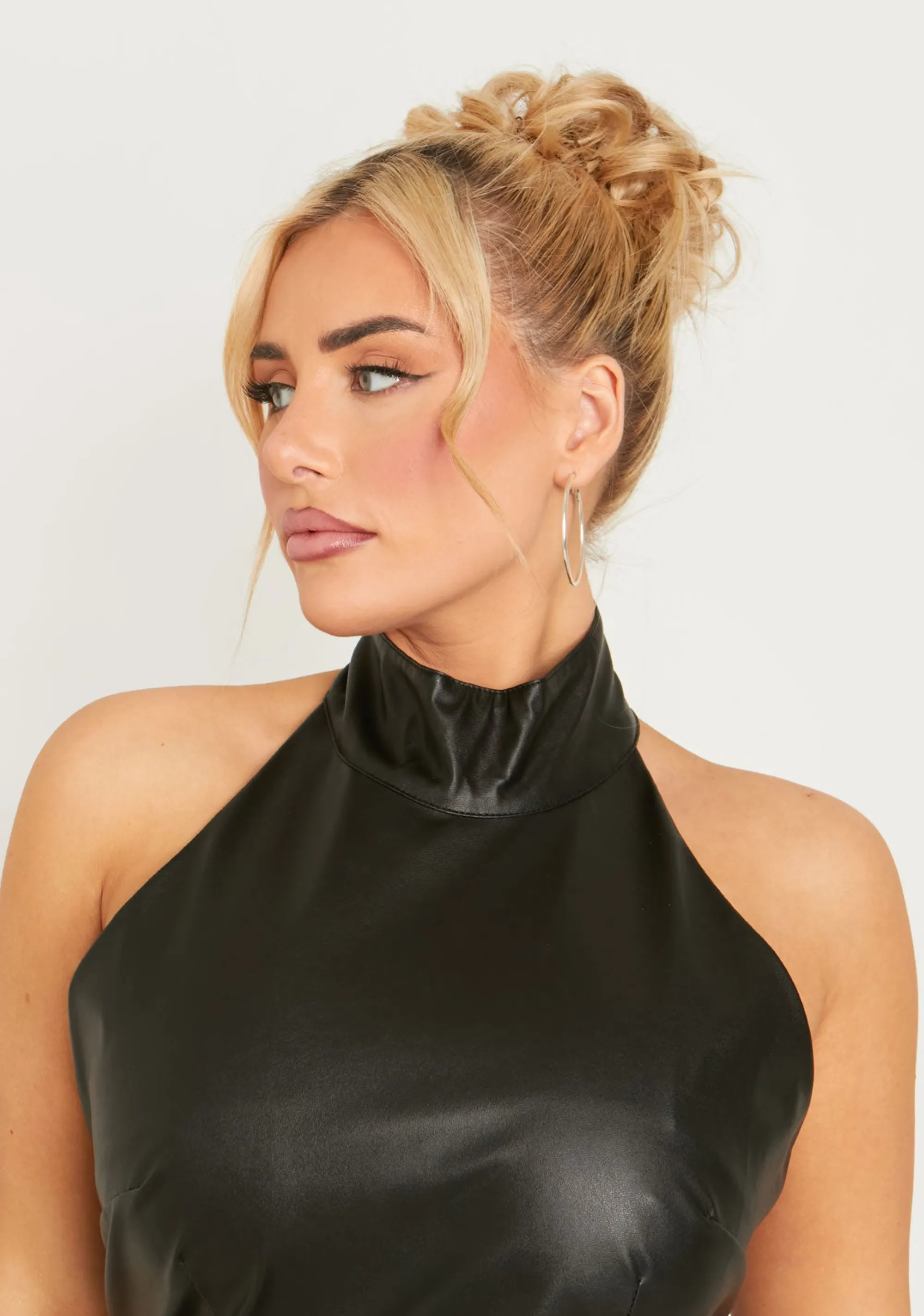 Missy Empire Libbie Black Pu High Neck Mini Dress^Women Dresses