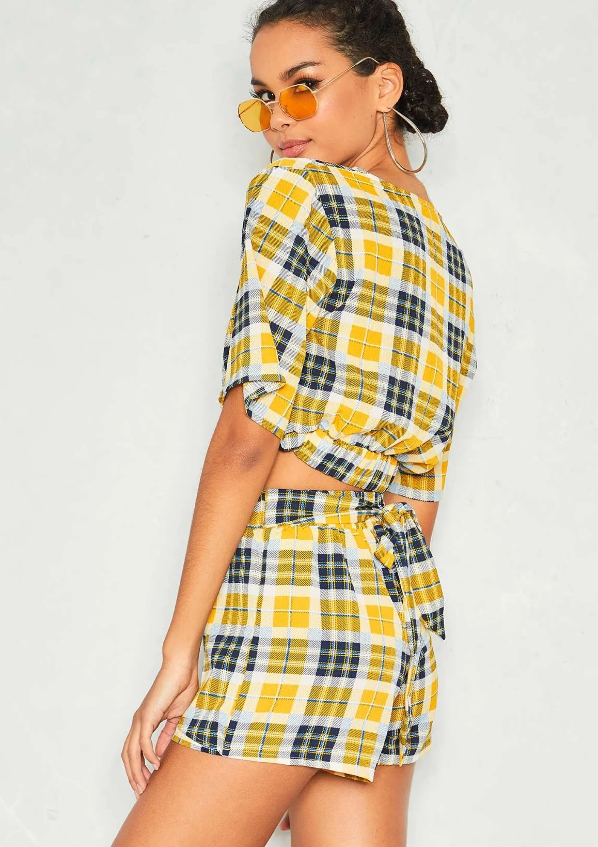 Missy Empire Libby Yellow Check Crop Top Shorts Co-Ord Set^Women Shorts