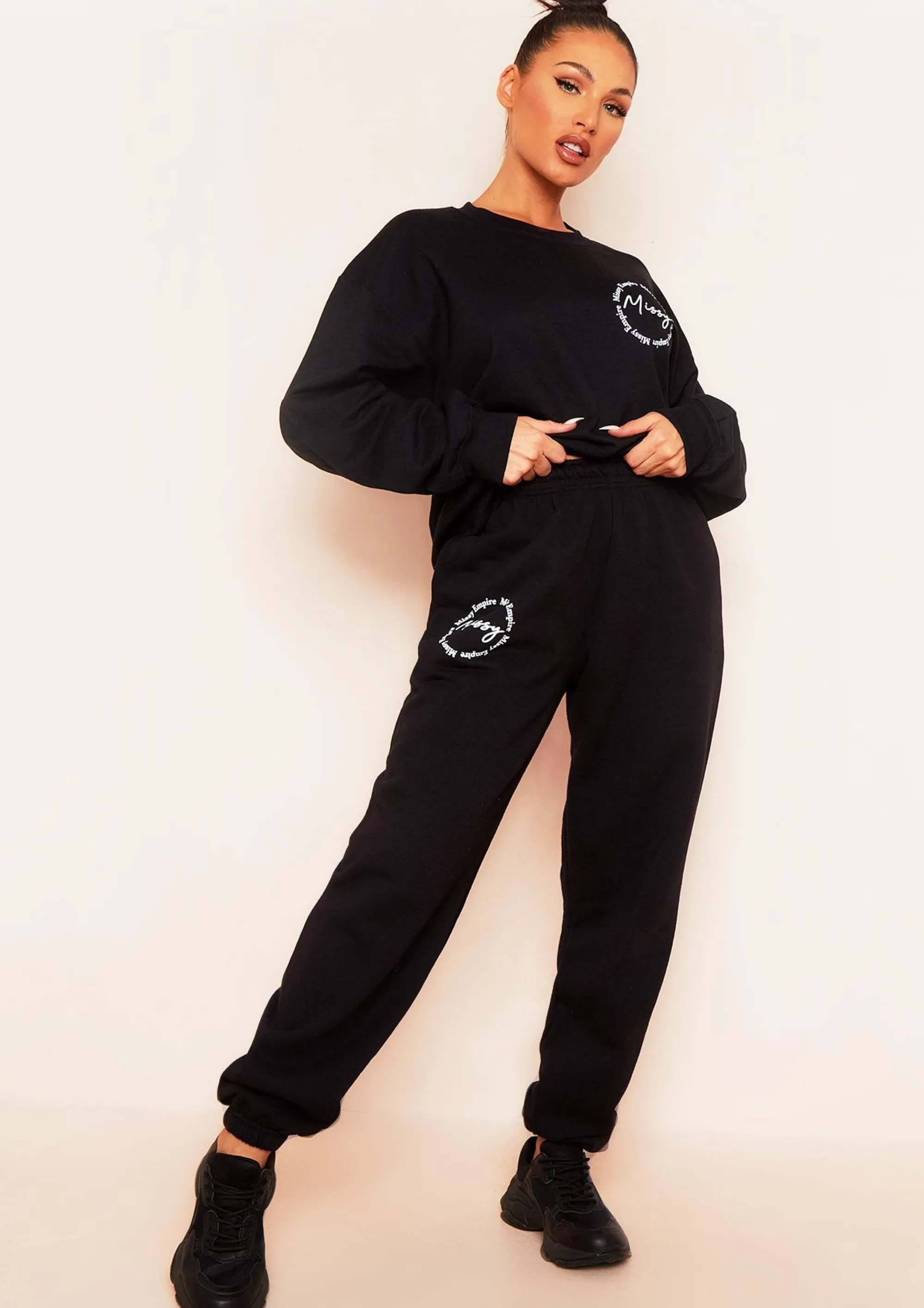 Missy Empire Liliana Black 'Missy' Slogan Casual Joggers^Women Loungewear