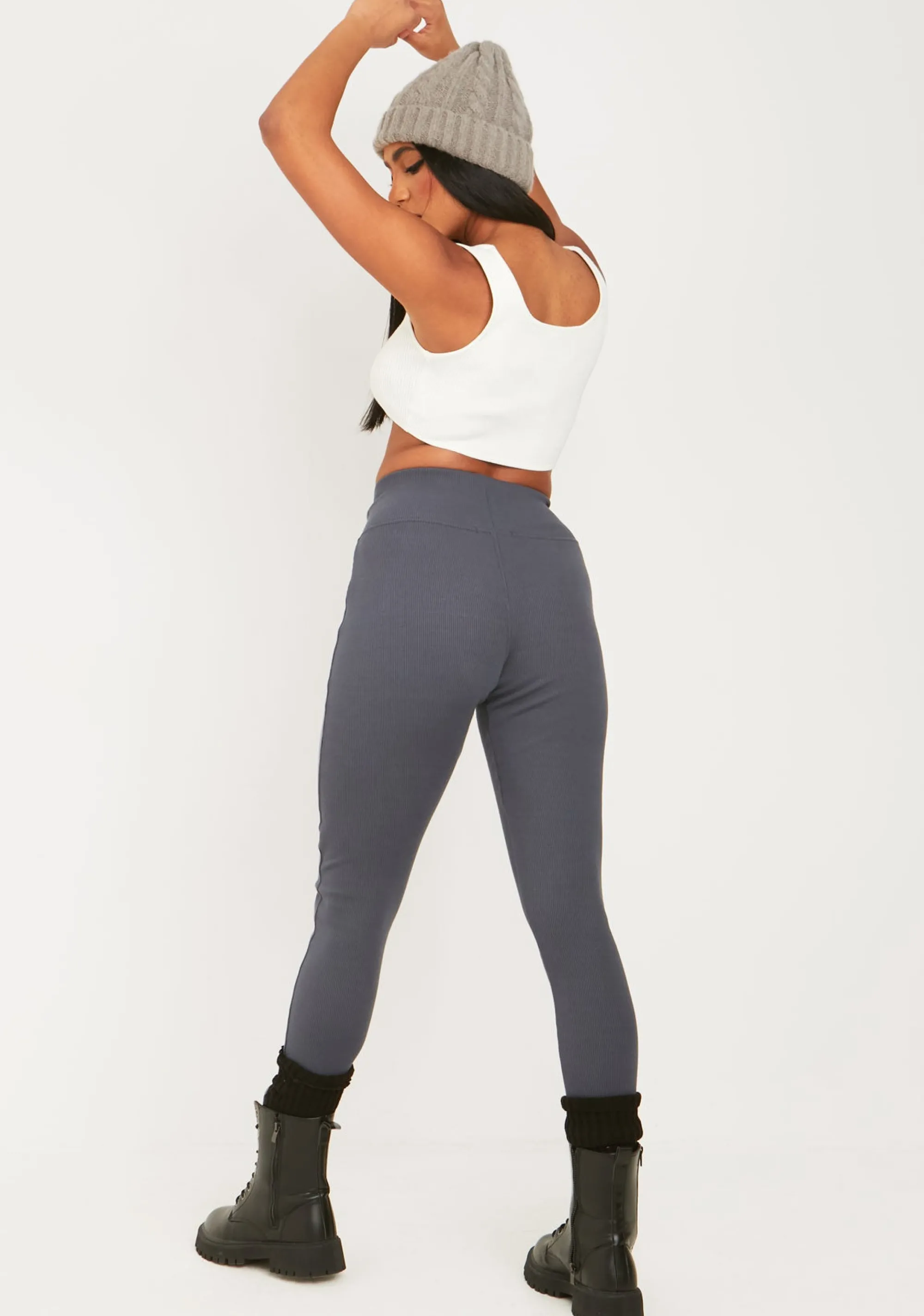 Missy Empire Lillian Charcoal Thick Rib Legging^Women Loungewear
