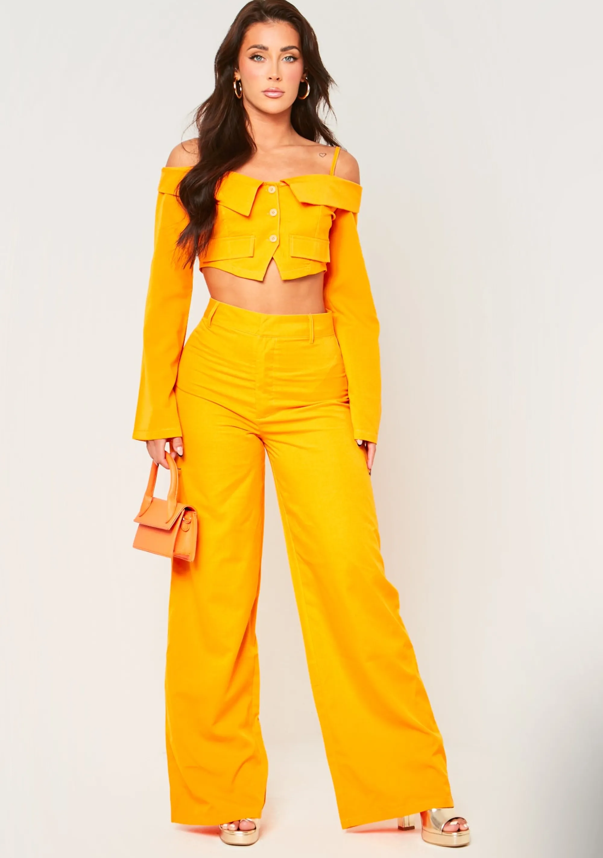 Missy Empire Liora Orange Fold Over Tailored Long Sleeve Top Outlet
